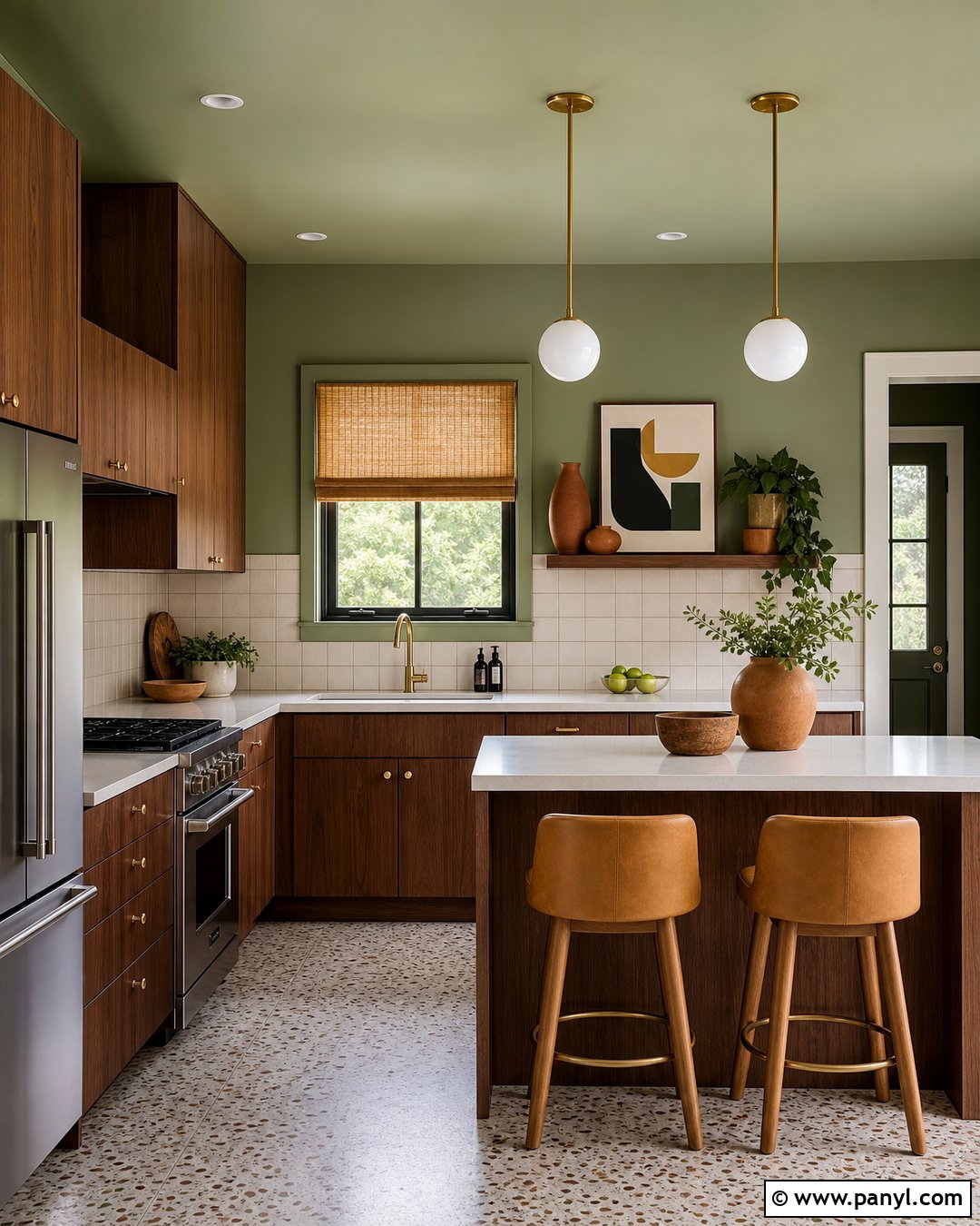 Sage Green Kitchen Walls In A Midcentury Kitchen - 45 sage green kitchen walls