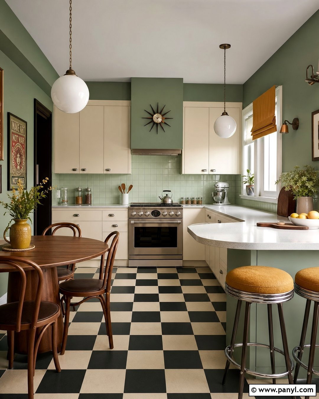Sage Green Kitchen Walls In A Retro Kitchen - 45 sage green kitchen walls