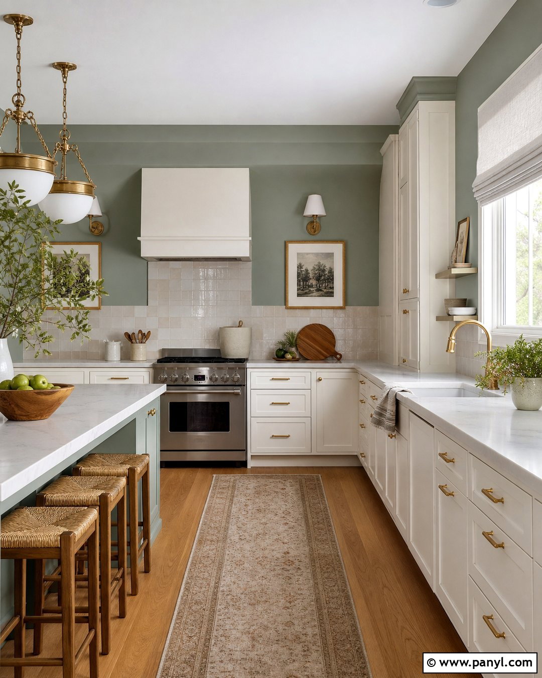 Sage Green Kitchen Walls With Brass Hardware - 45 sage green kitchen walls