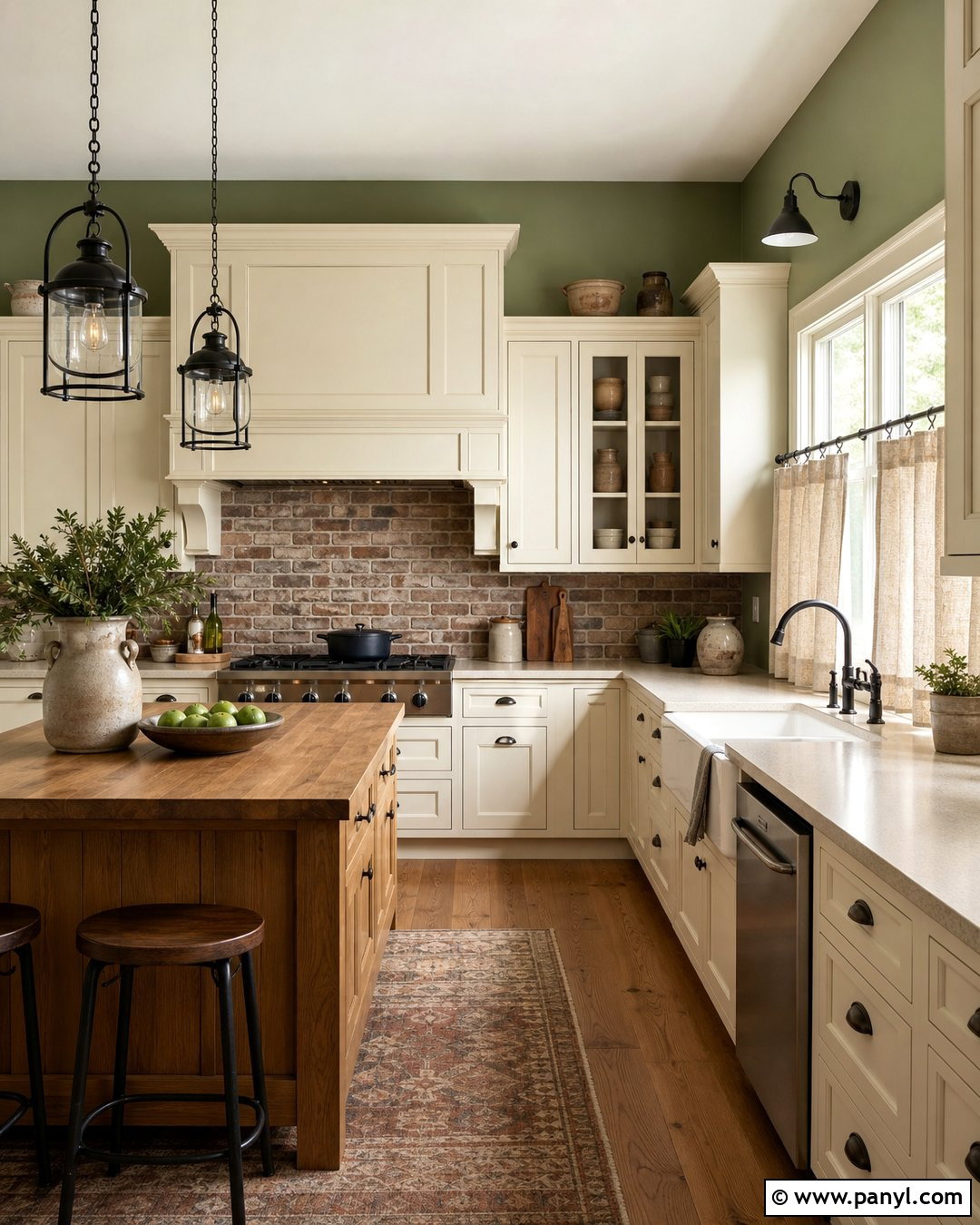 Sage Green Kitchen Walls With Brick Backsplash - 45 sage green kitchen walls