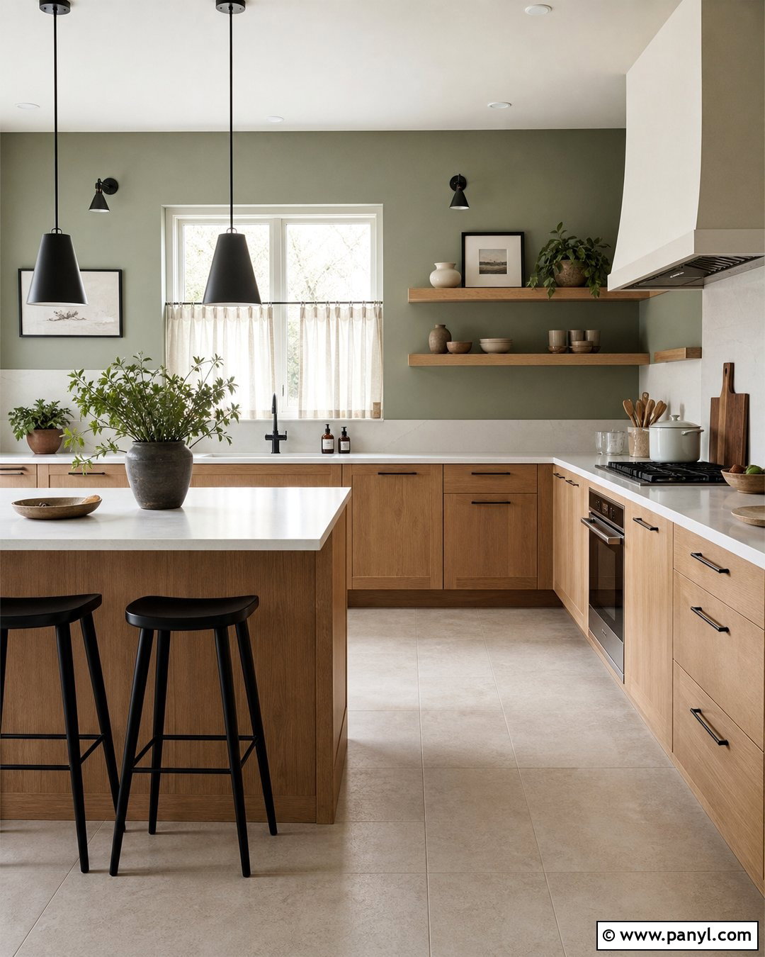 Sage Green Kitchen Walls With Natural Oak Cabinets - 45 sage green kitchen walls
