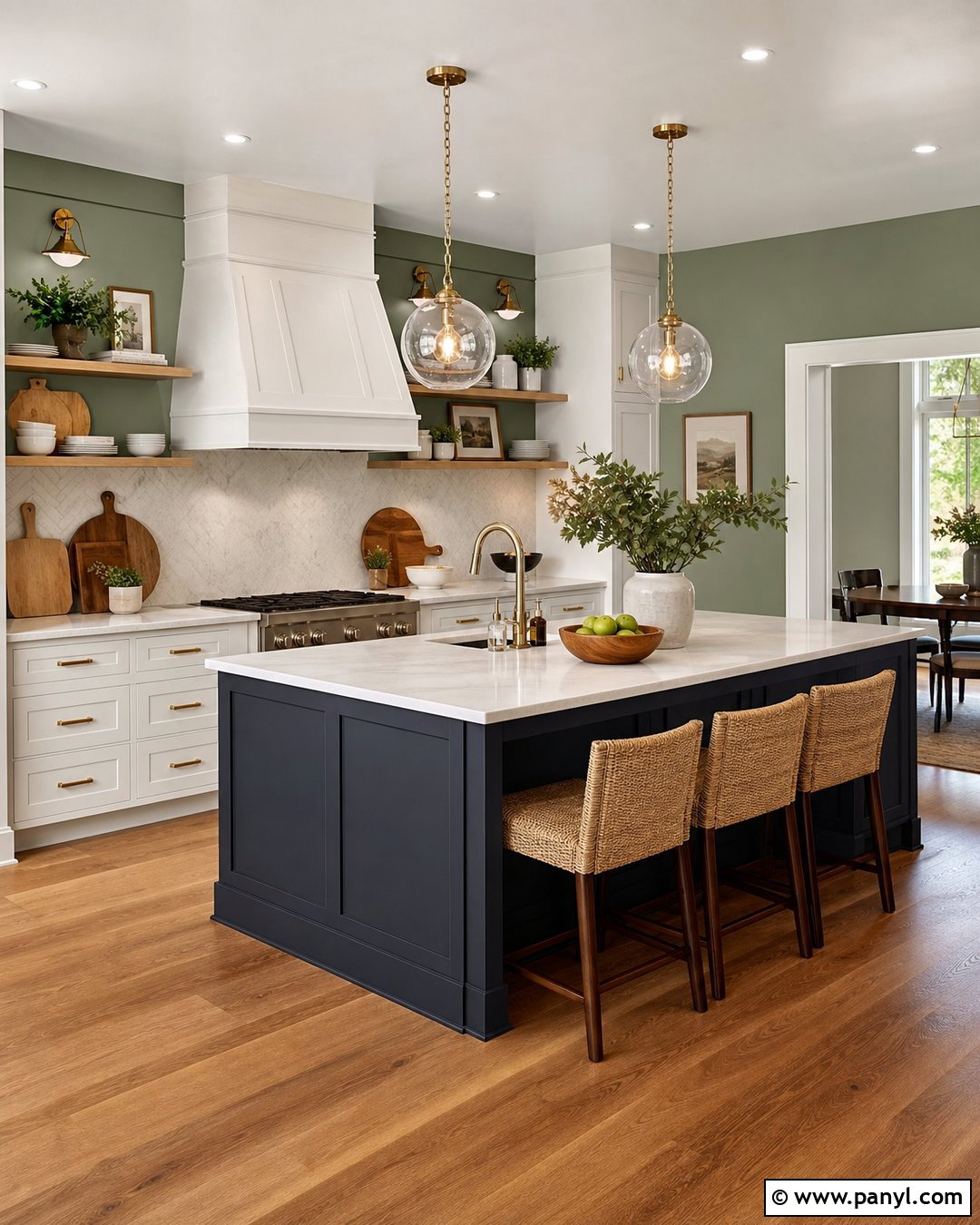 Sage Green Kitchen Walls With Navy Island - 45 sage green kitchen walls