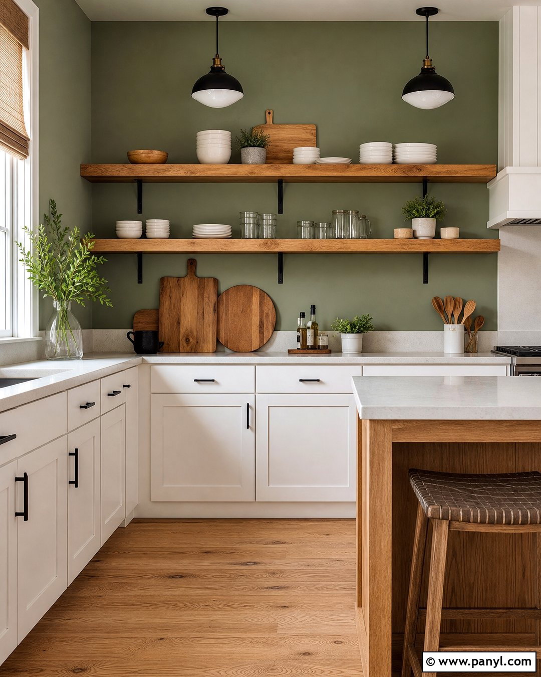 Sage Green Kitchen Walls With Open Shelves - 45 sage green kitchen walls