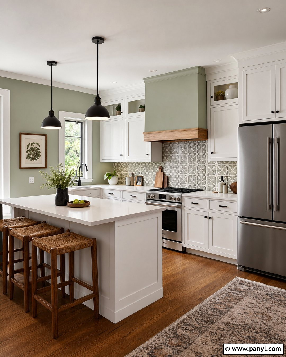 Sage Green Kitchen Walls With Patterned Tile - 45 sage green kitchen walls