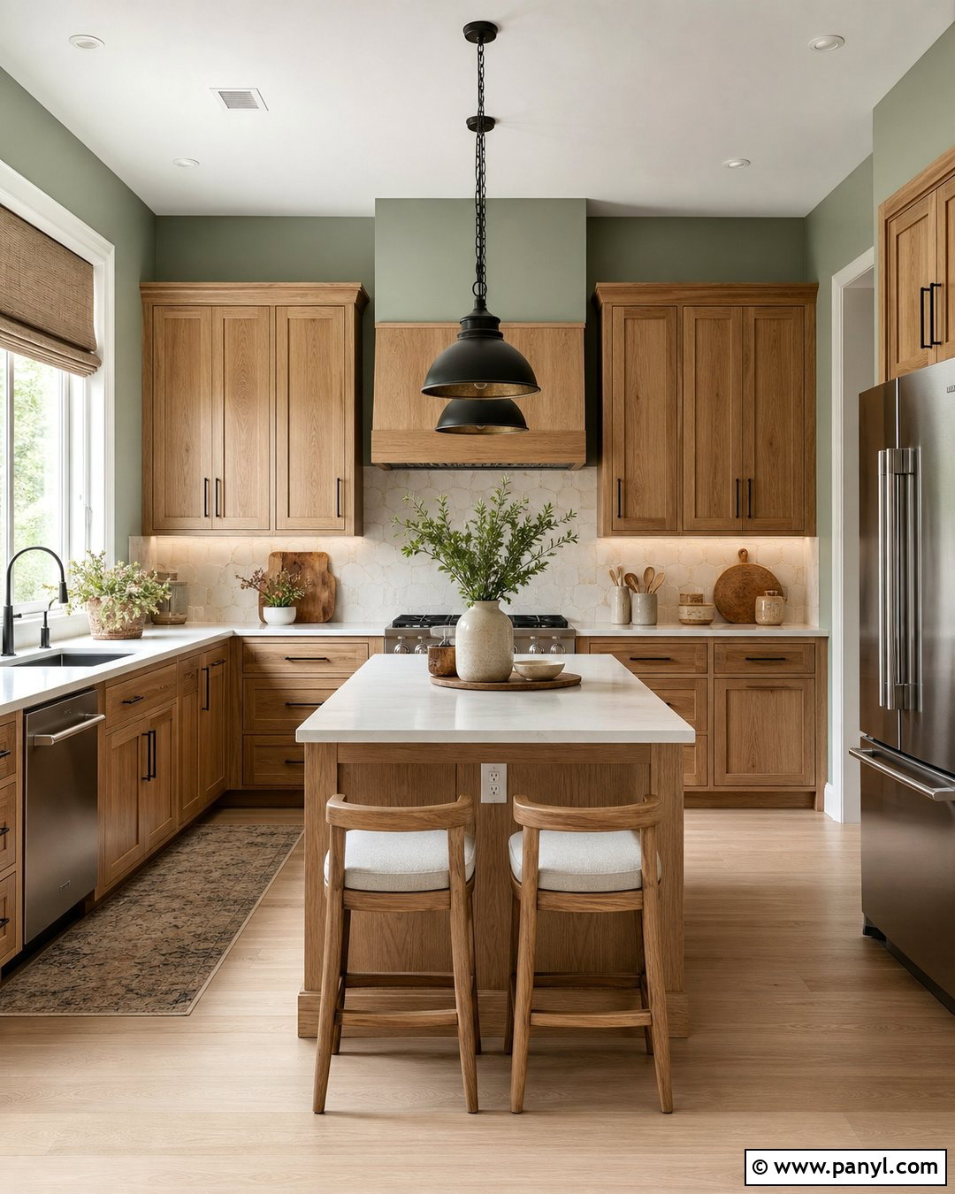 Sage Green Kitchen Walls With Wood Cabinets - 25 Kitchen Wall Color With Natural Wood Cabinet Ideas