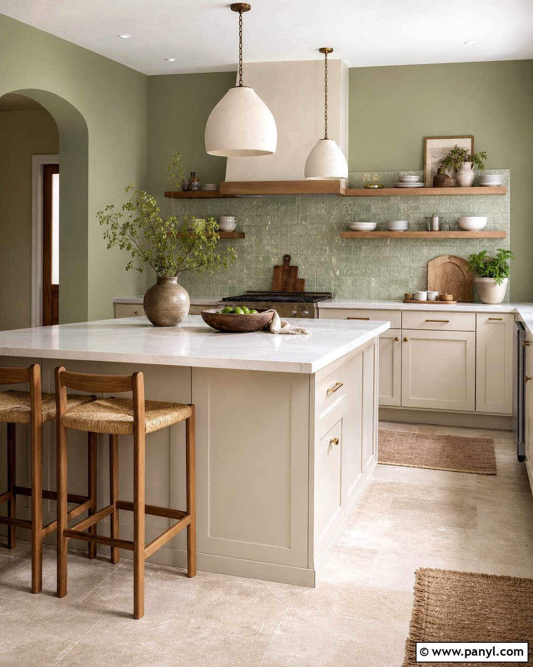 Sage Green Kitchen Walls With Zellige Backsplash - 45 sage green kitchen walls