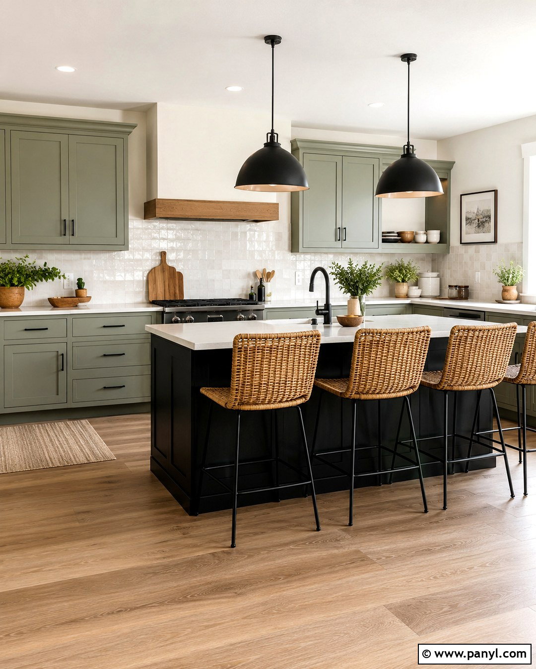 Sage Green Kitchen With Black Island - 20 Green And Black Painted Room Ideas