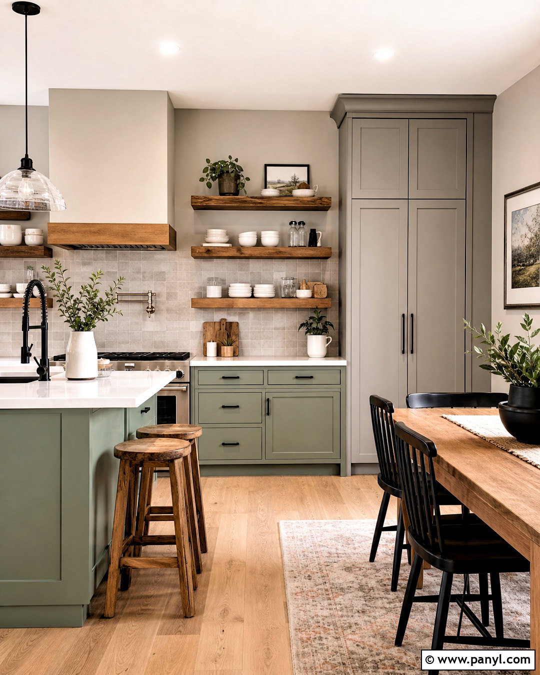 Sage Green Kitchen With Gray Open Shelving - 20 sage green and grey kitchen ideas