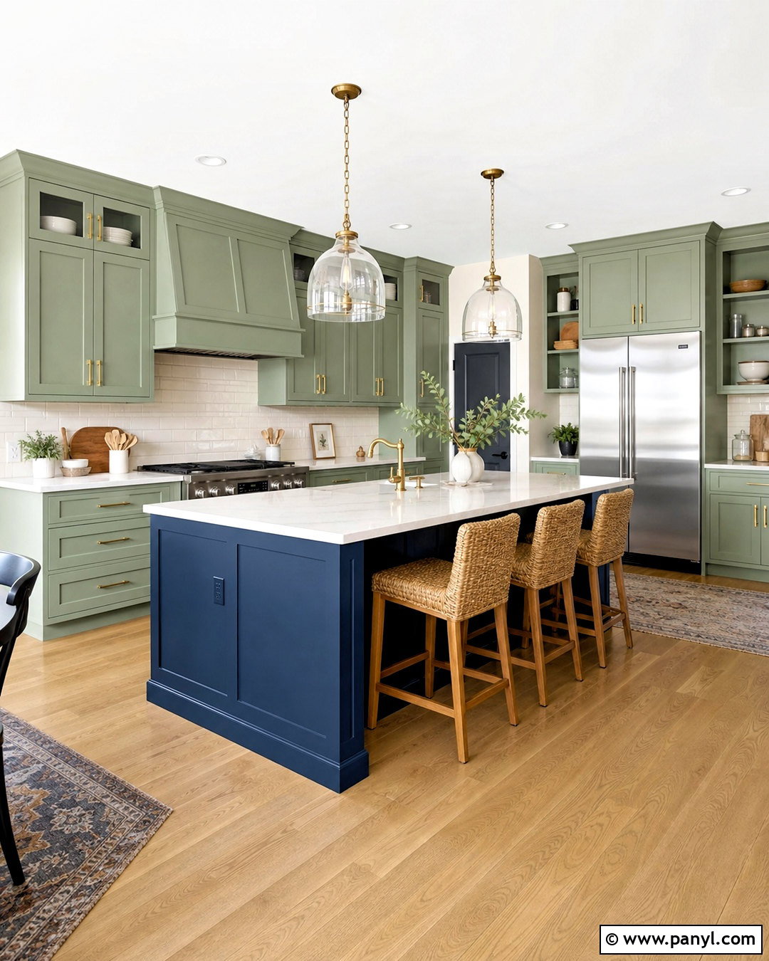 Sage Green Kitchen With Navy Island - 20 green blue kitchen ideas