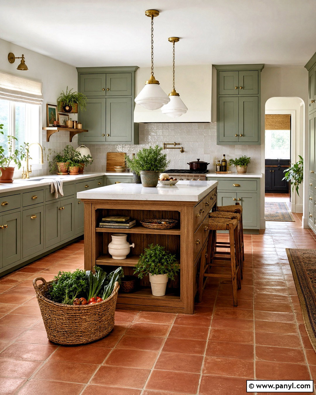 Sage Green Kitchen With Terra Cotta Tile Floor - 20 kitchen with terra cotta tile floor ideas