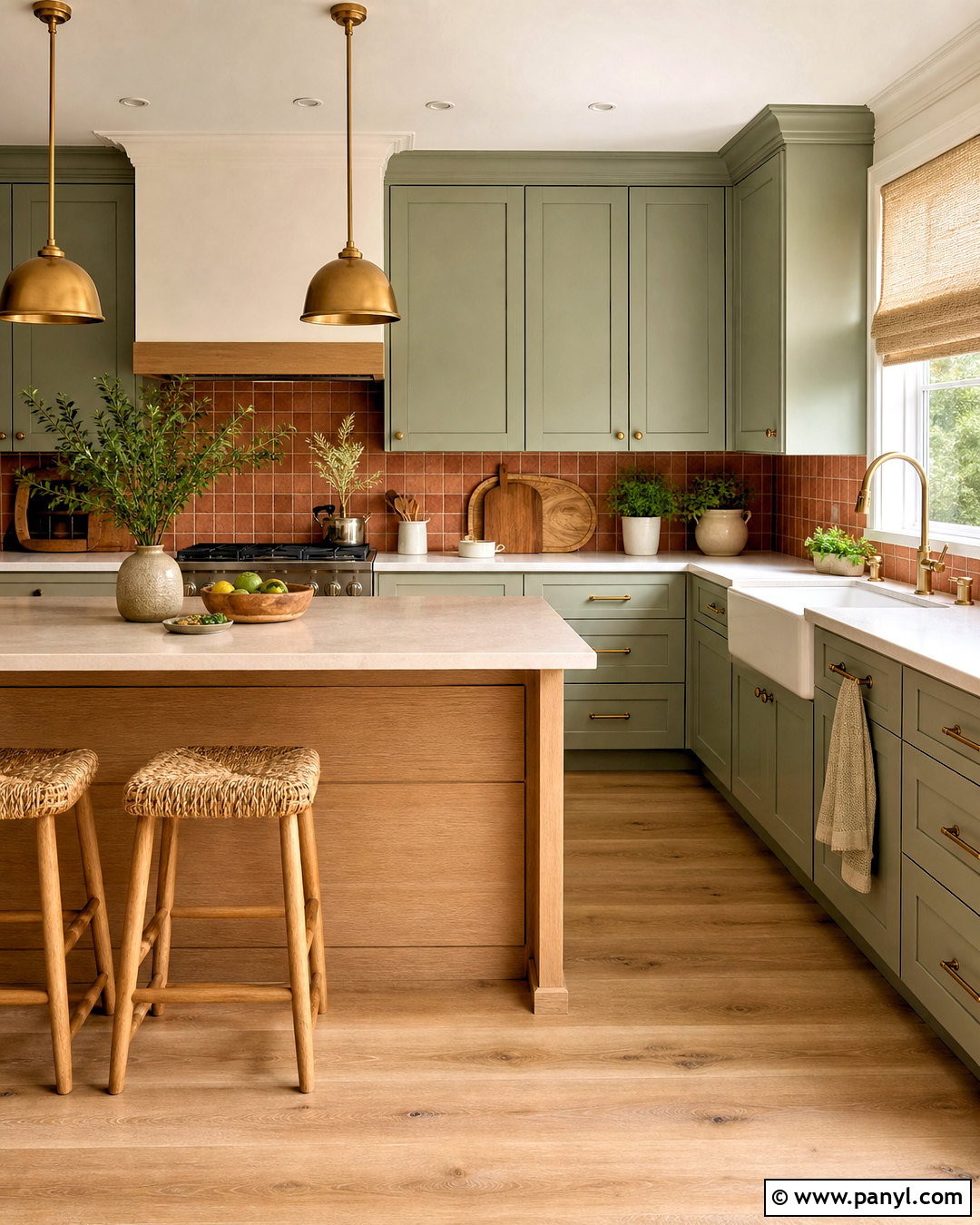 Sage Green Kitchen With Terracotta Backsplash - 20 green and orange kitchen ideas