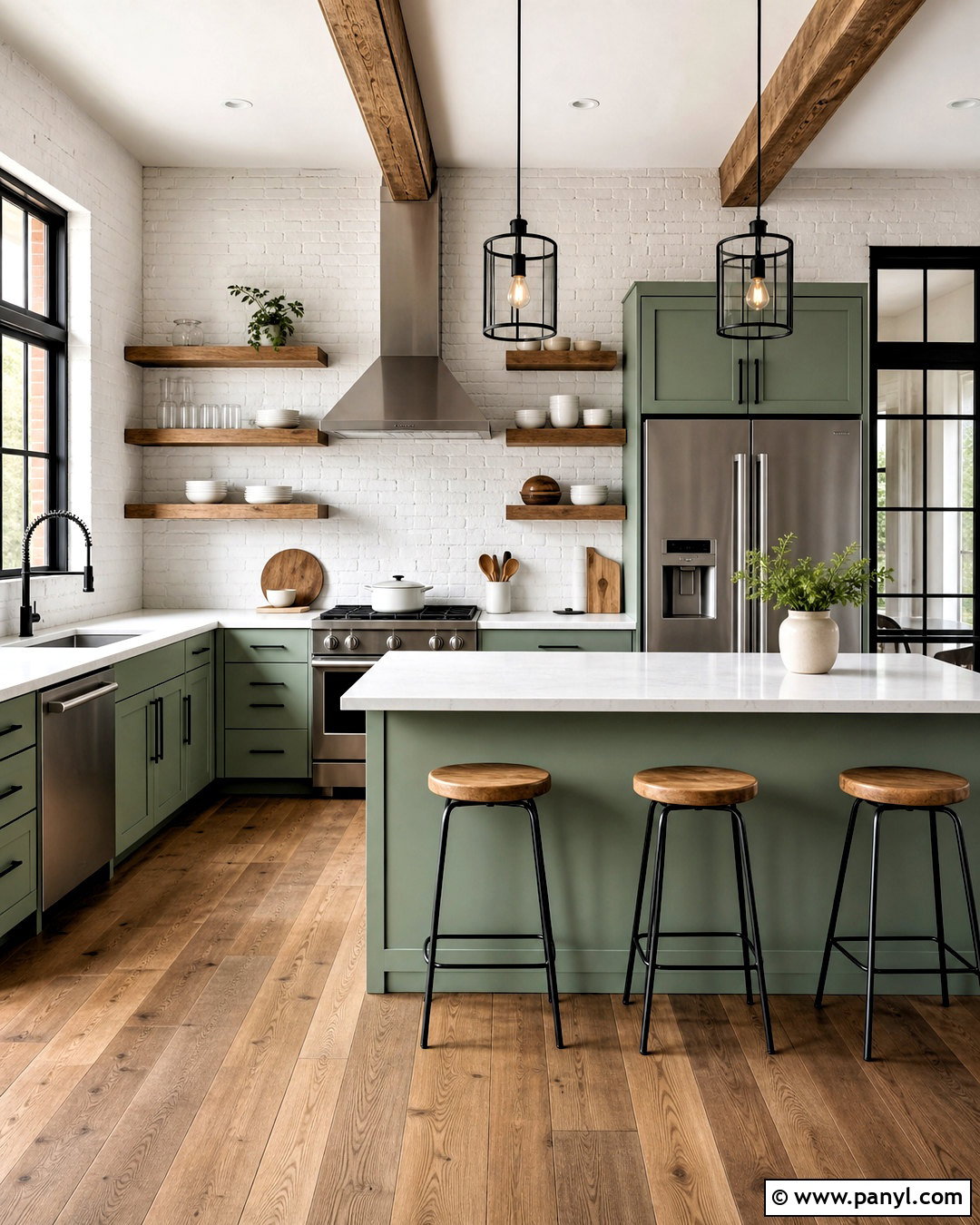 Sage Green Kitchen With White Brick Walls - 20 sage green and white kitchen ideas