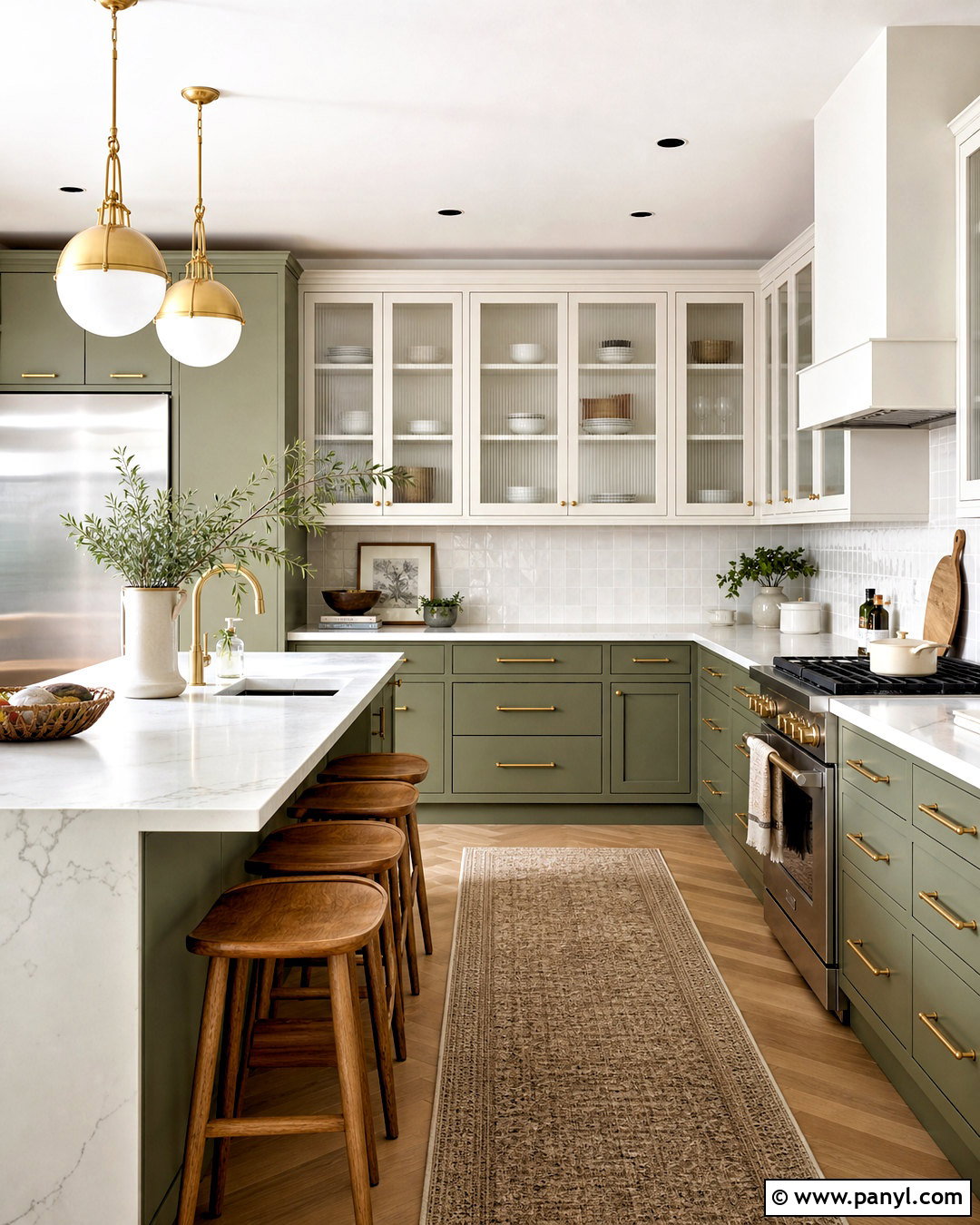 Sage Green Kitchen With White Fluted Glass Cabinets - 20 sage green and white kitchen ideas
