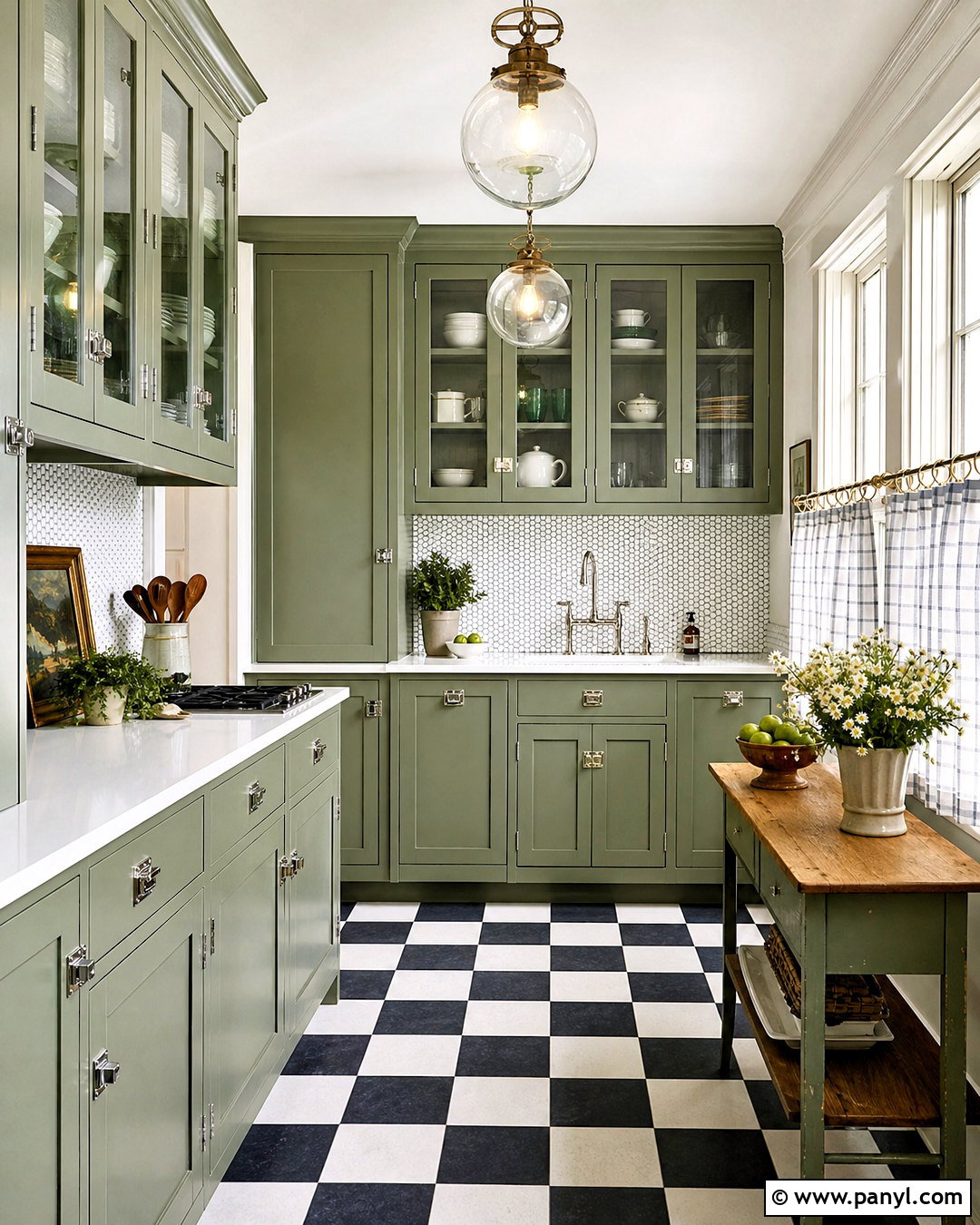 Sage Green Kitchen With White Penny Tile - 20 sage green and white kitchen ideas