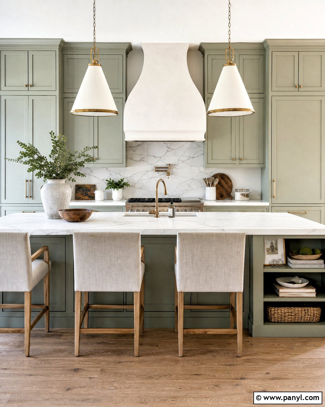 Sage Green Kitchen With White Plaster Range Hood - 20 sage green and white kitchen ideas