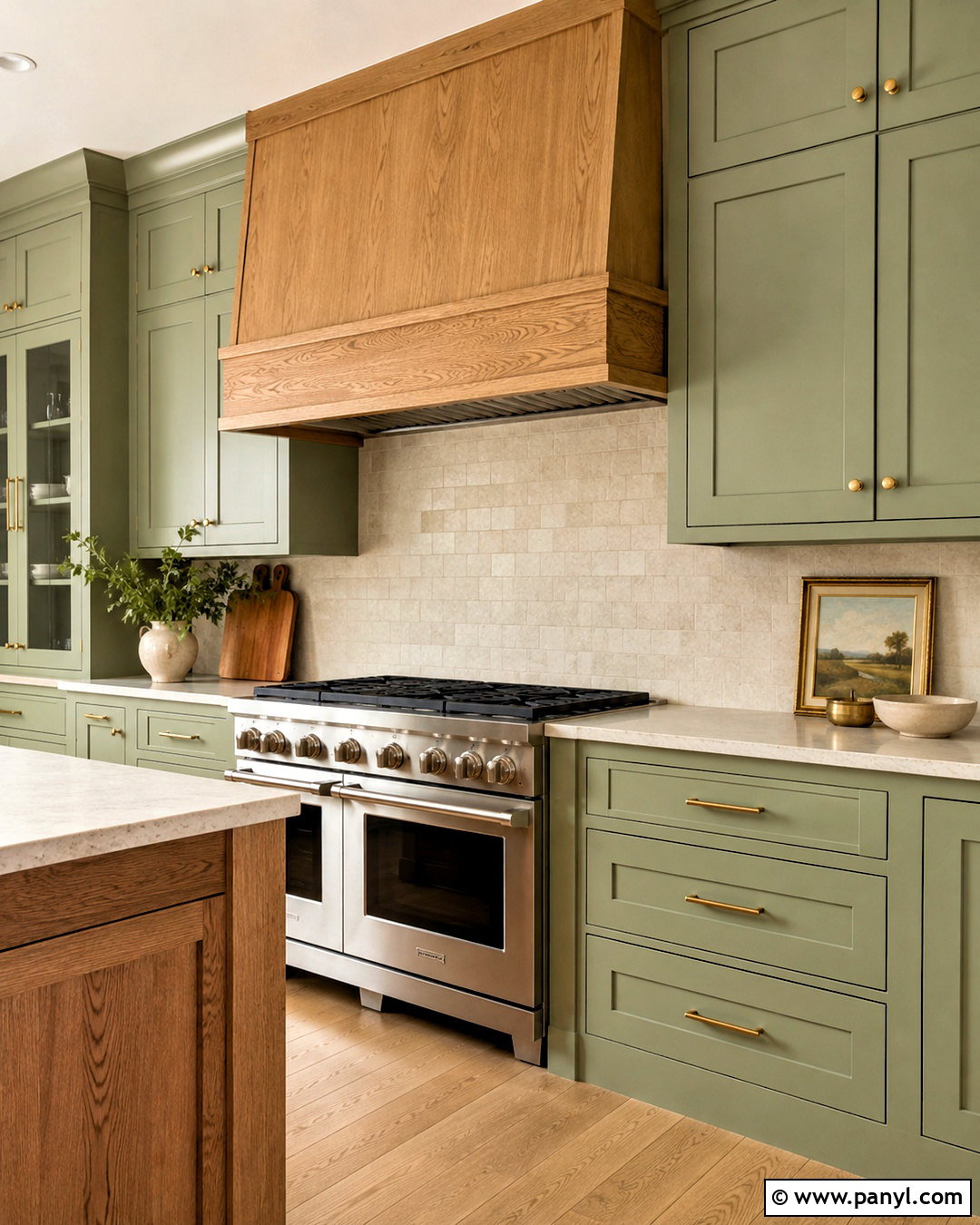 Sage Green Kitchen With Wood Range Hood - 20 sage green and wood kitchen ideas