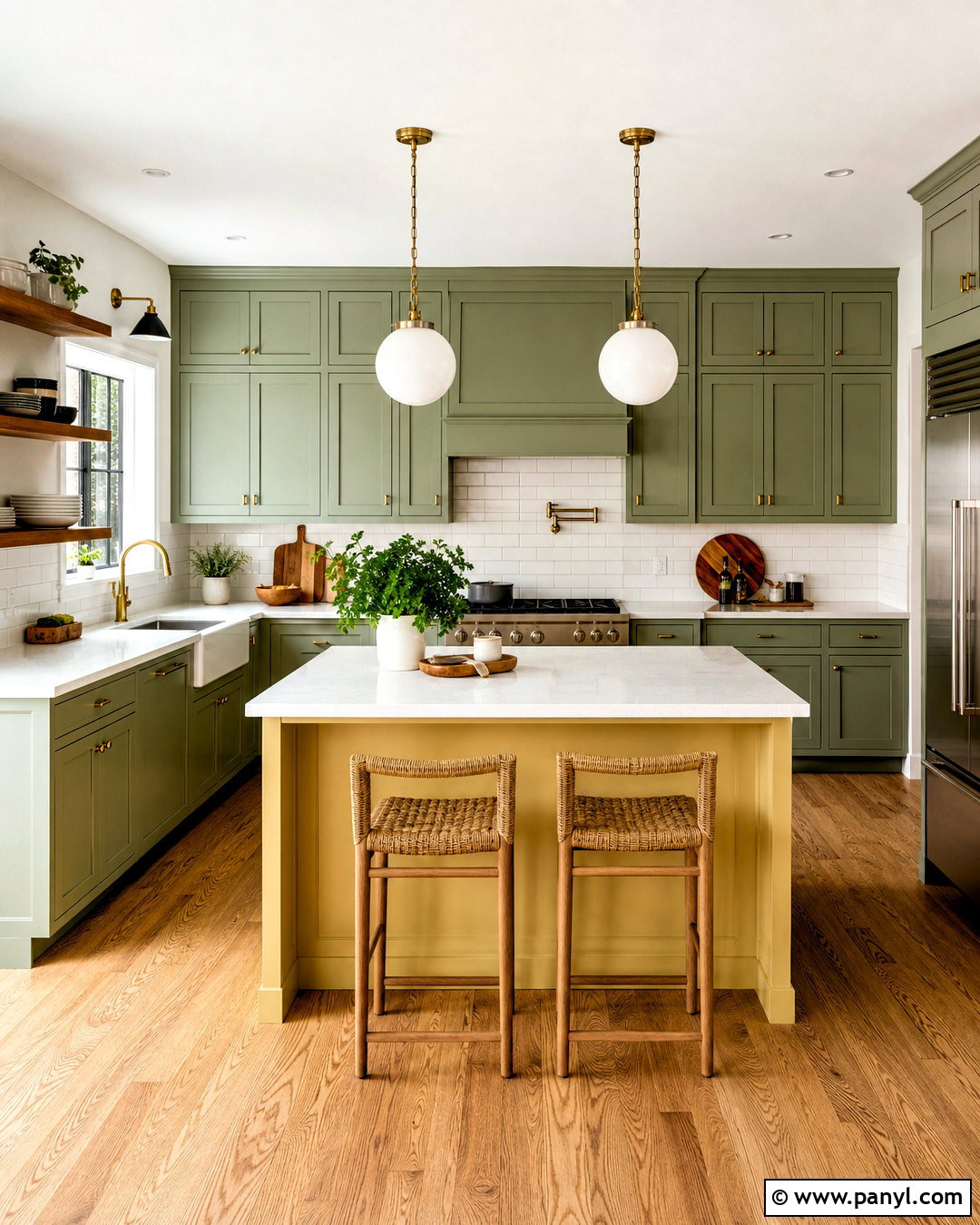 Sage Green Kitchen With Yellow Island - 20 green and yellow kitchen ideas