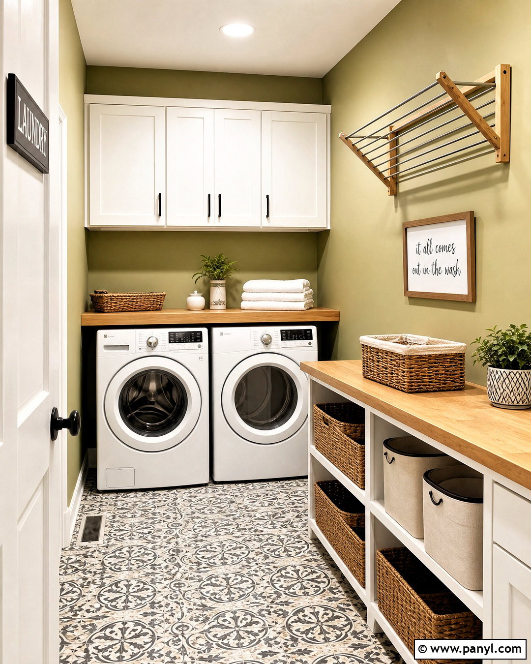 Sage Green Laundry Room Walls With White Storage - 20 sage green wall paint ideas