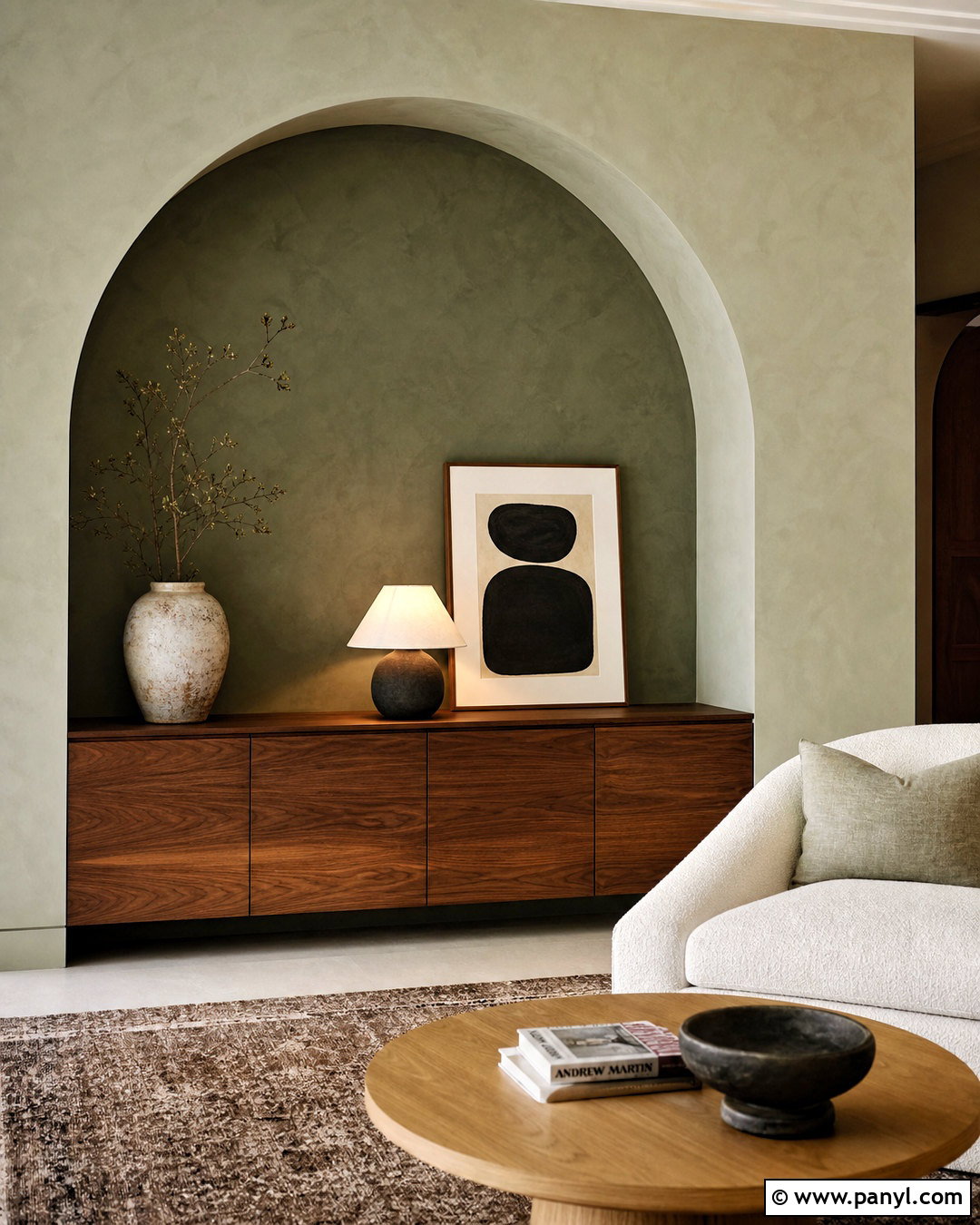 Sage Green Limewash Arched Alcove - 20 sage green lime wash wall ideas
