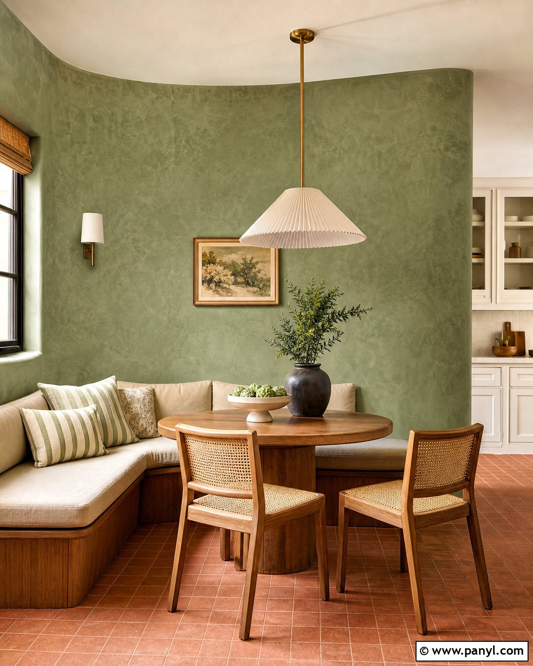 Sage Green Limewash Breakfast Nook - 20 sage green lime wash wall ideas