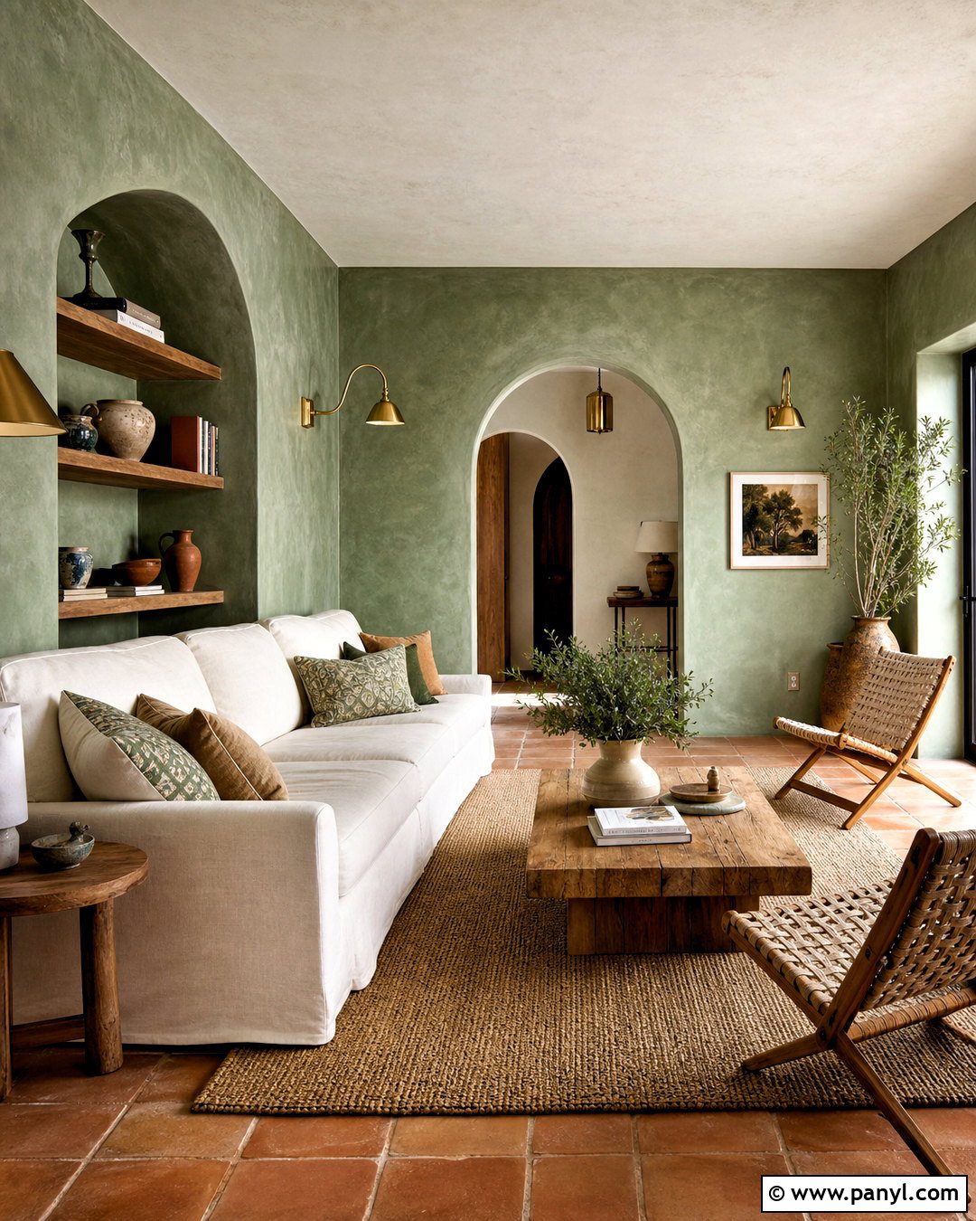 Sage Green Limewash Mediterranean Living Room - 20 sage green lime wash wall ideas