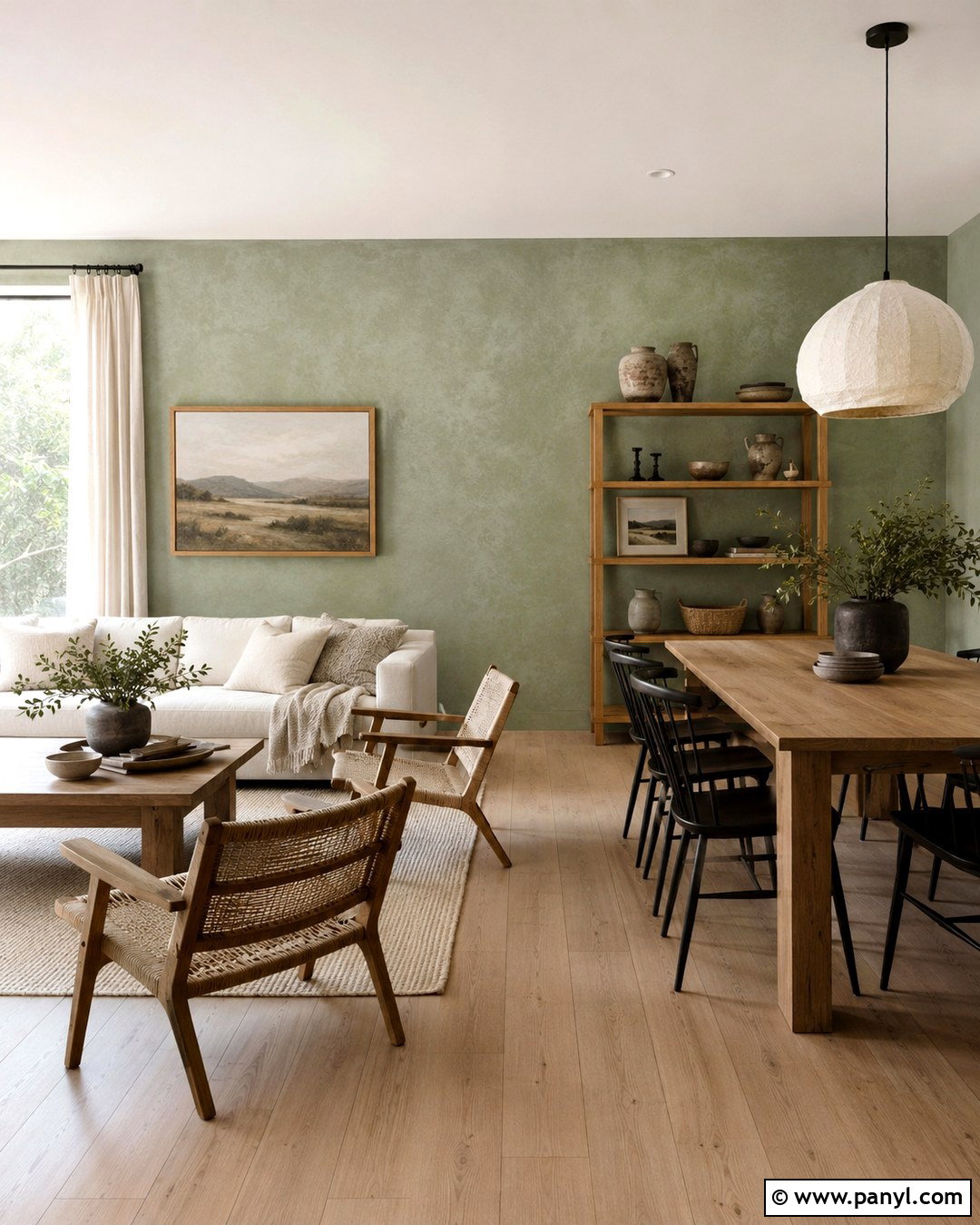 Sage Green Limewash With Natural Wood - 20 Limewash Walls Sage Green Ideas