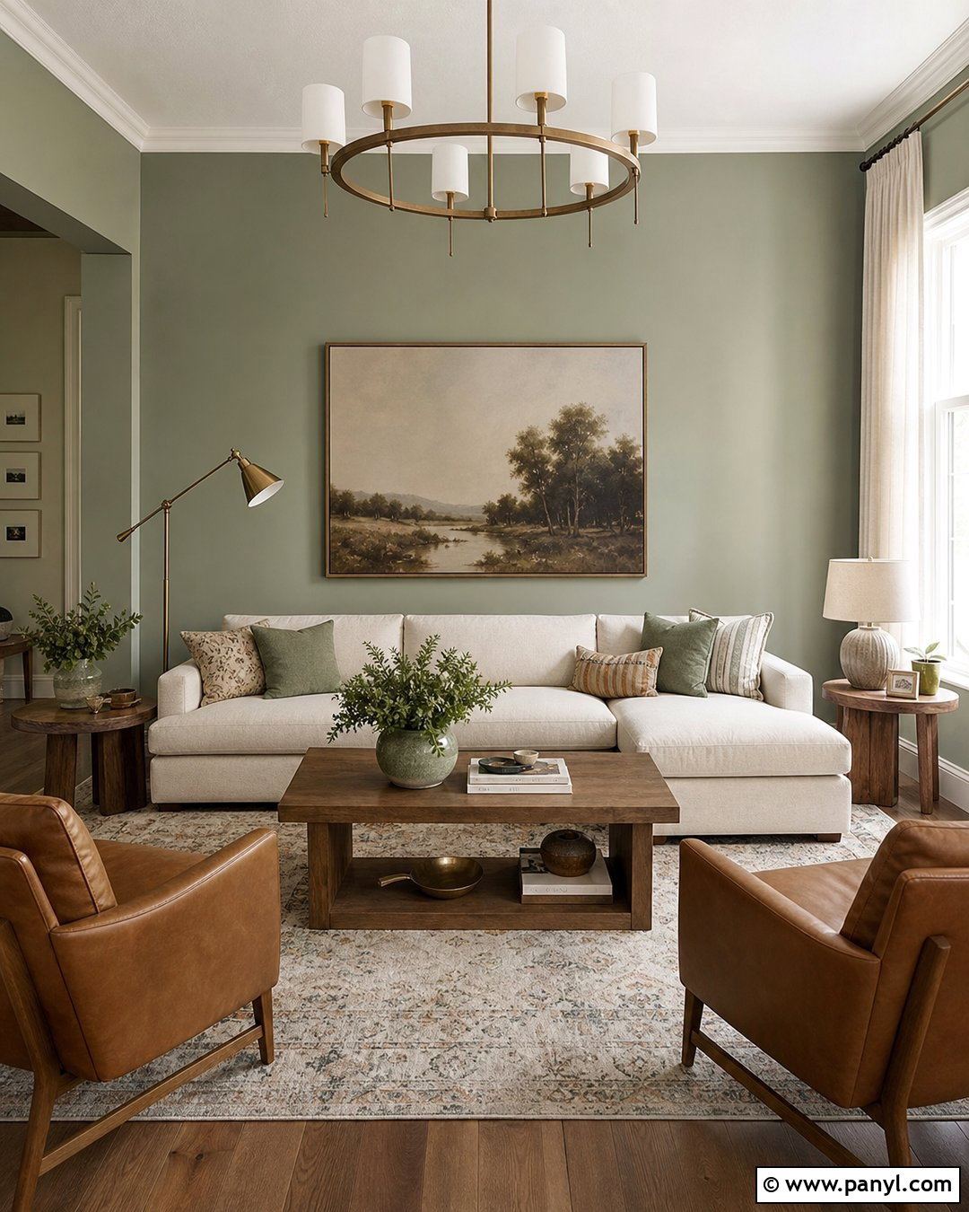 Sage Green Living Room With A Cream Sofa - 50 sage green walls