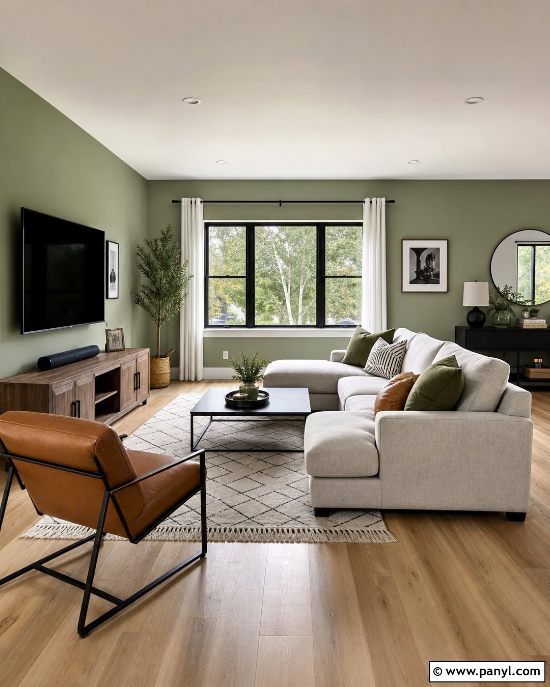 Sage Green Living Room With Black Details - 50 sage green walls