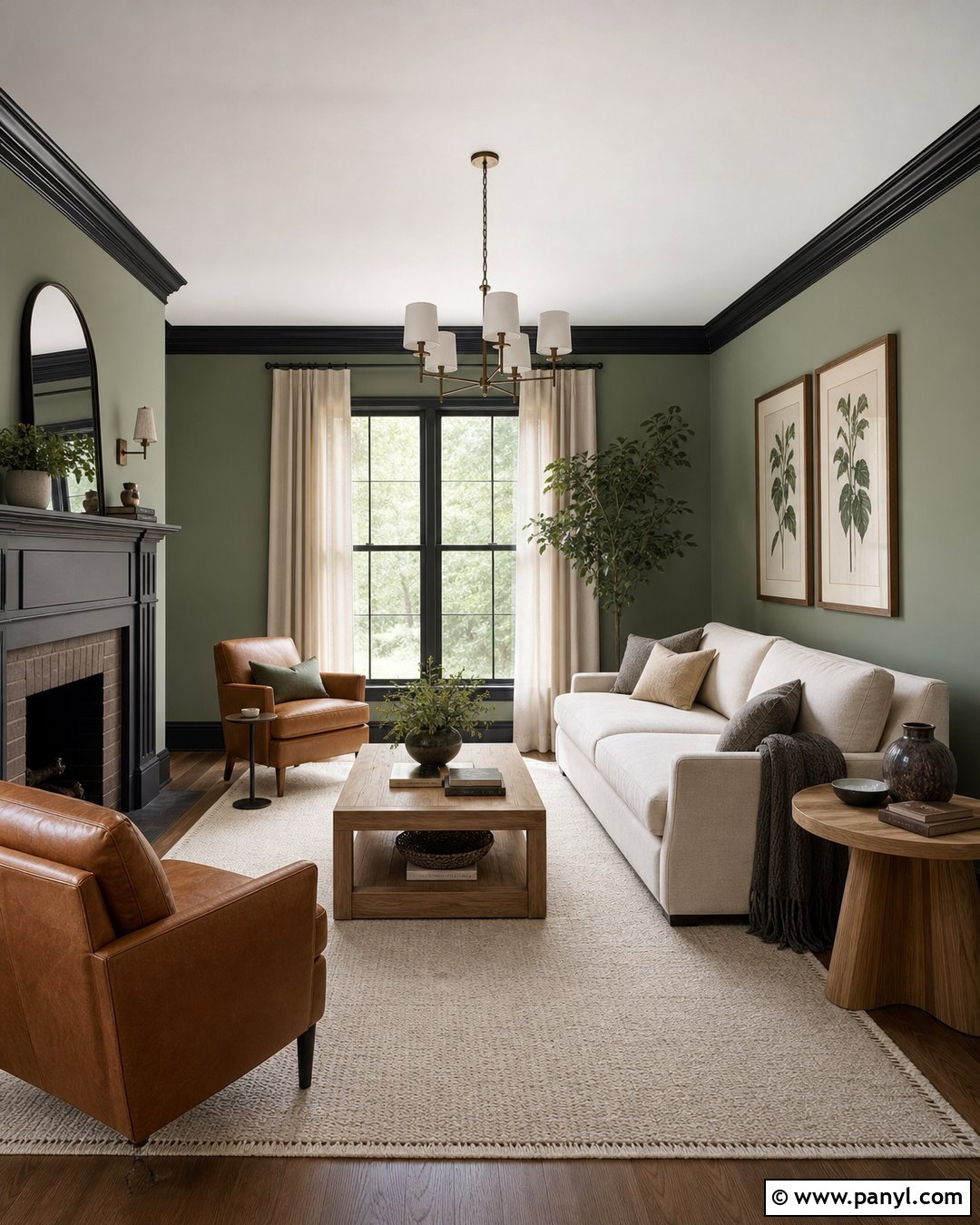 Sage Green Living Room With Black Trim - 25 Green Wall Black Trim Ideas