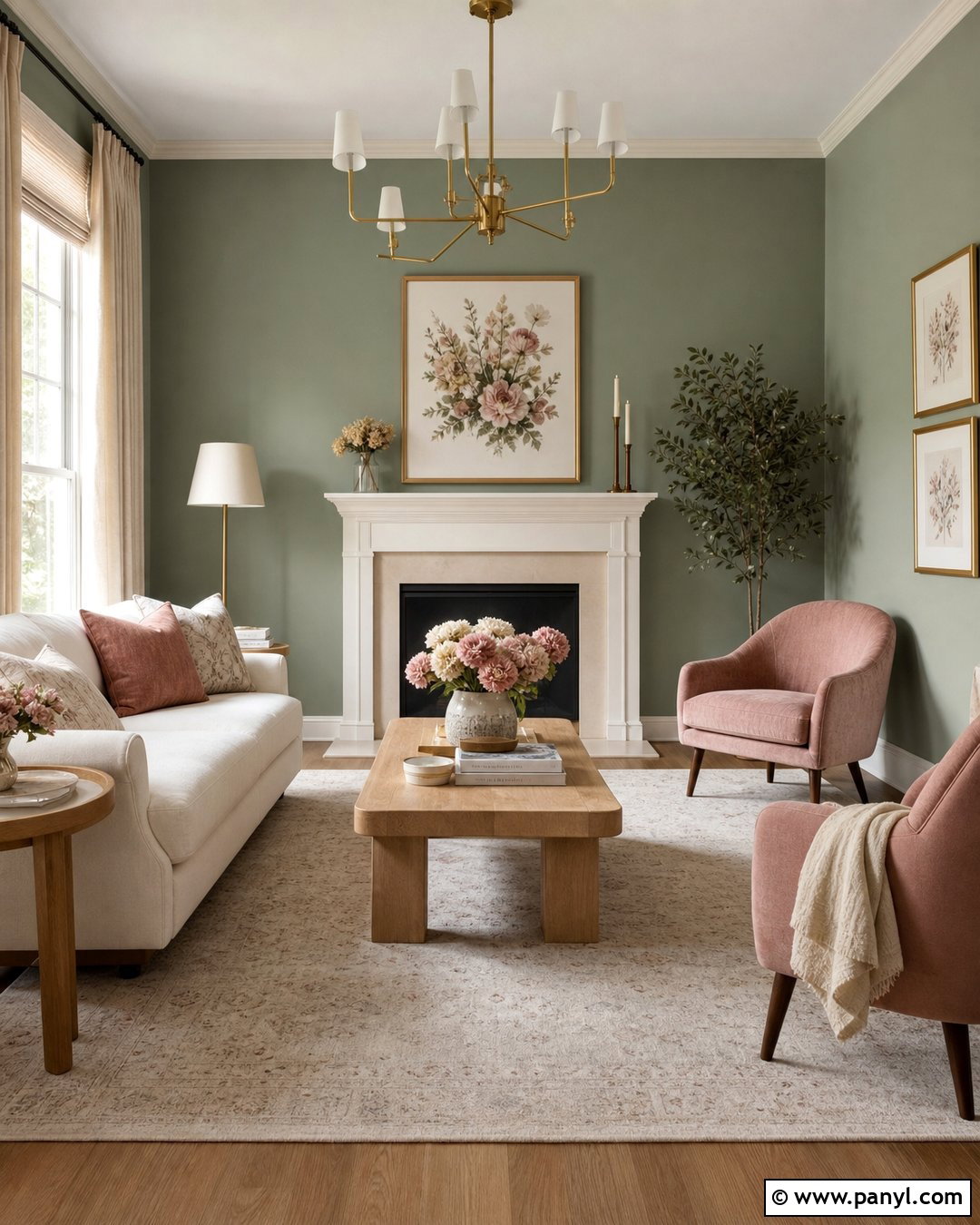 Sage Green Living Room With Blush Accents - 50 sage green walls