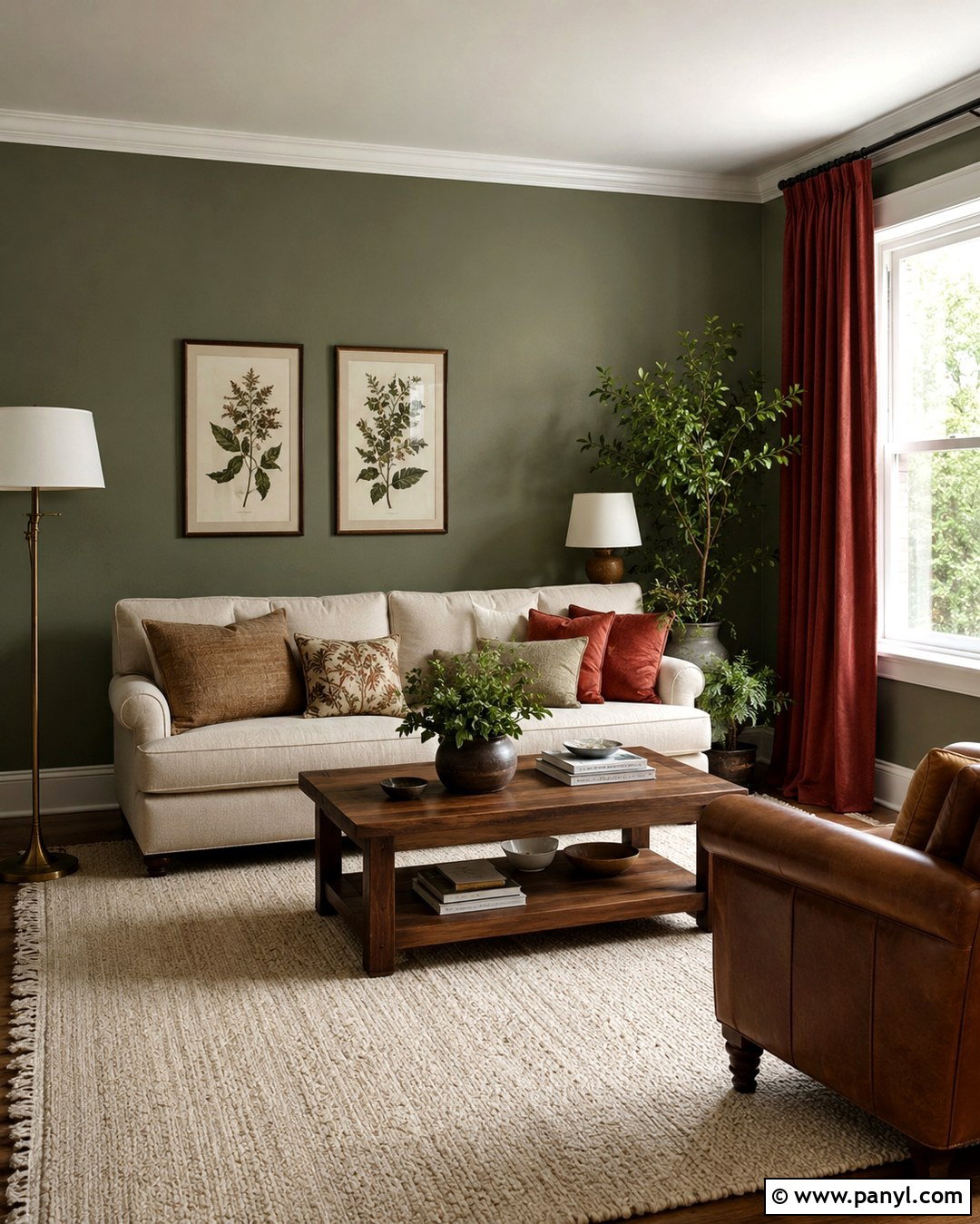 Sage Green Living Room With Brick Red Curtains - 20 Green Walls Red Curtains