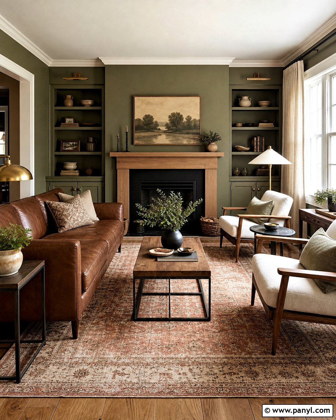 Sage Green Living Room With Brown Leather Sofa - 20 sage green walls living room ideas