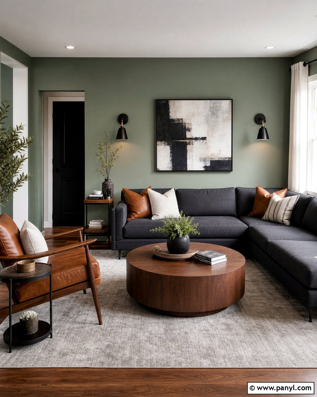 Sage Green Living Room With Charcoal Accents - 50 sage green walls