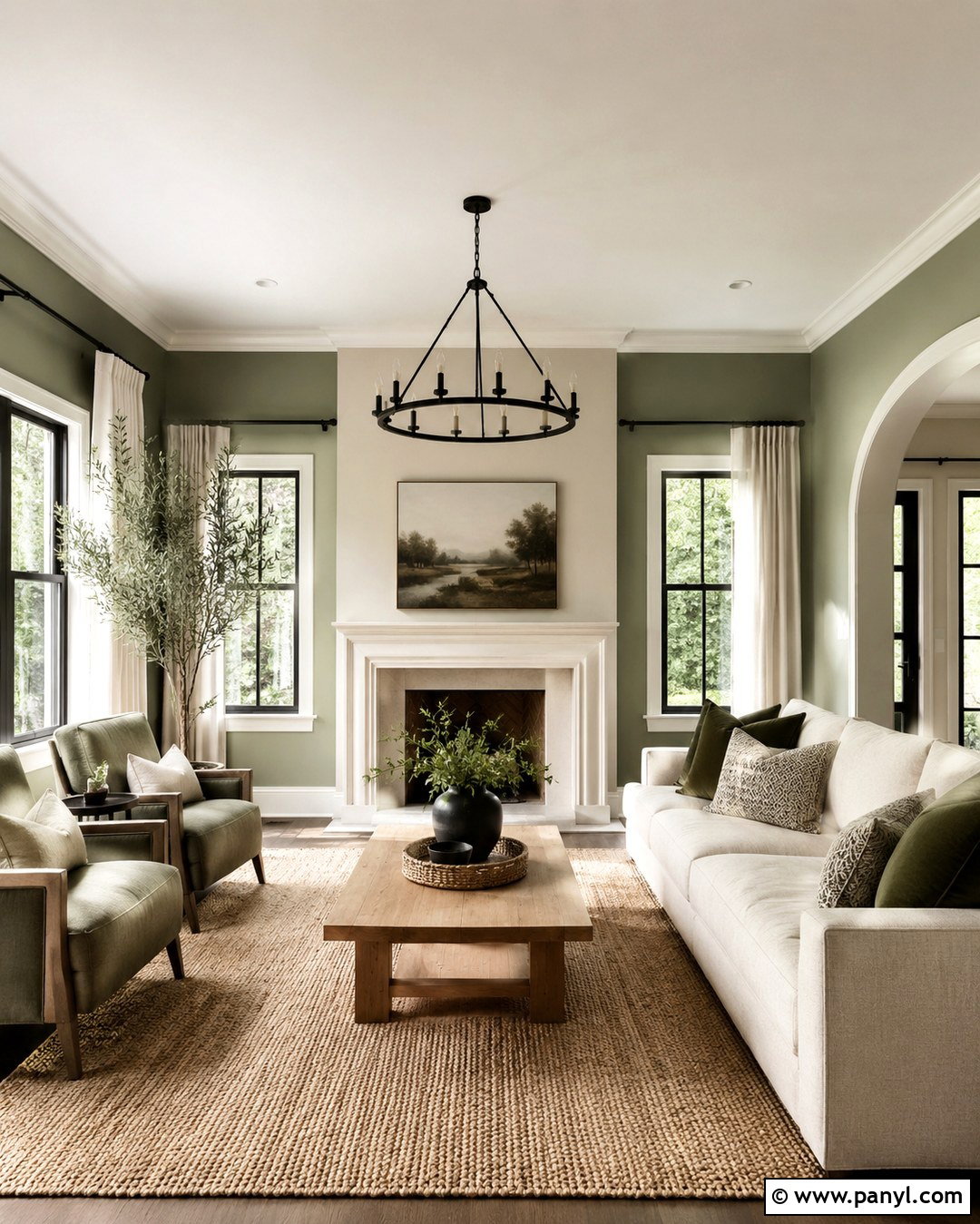 Sage Green Living Room With Cream Accent Wall - 20 Sage Green Walls With Accent Wall Ideas