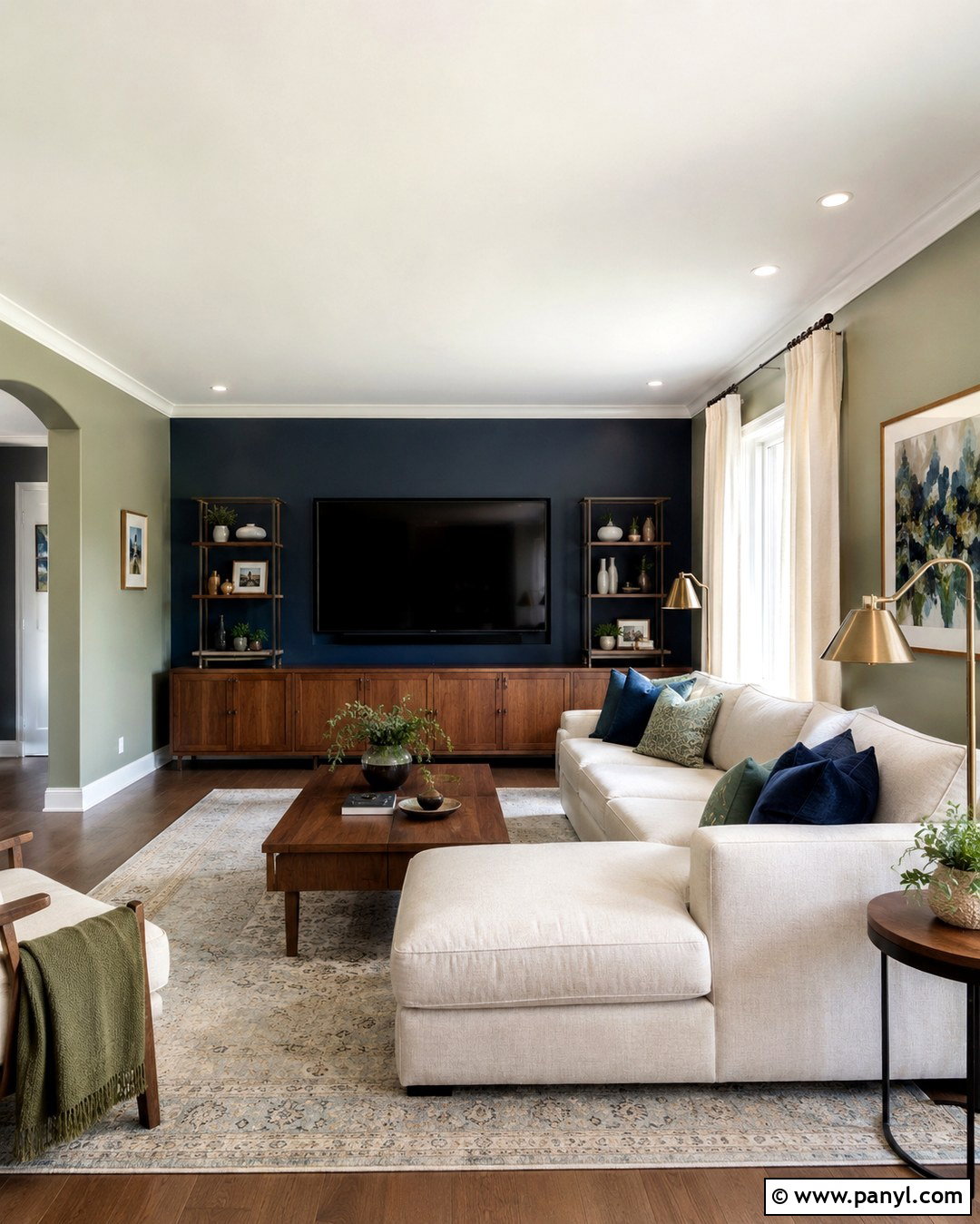 Sage Green Living Room With Navy Accent Wall - 20 Sage Green Walls With Accent Wall Ideas