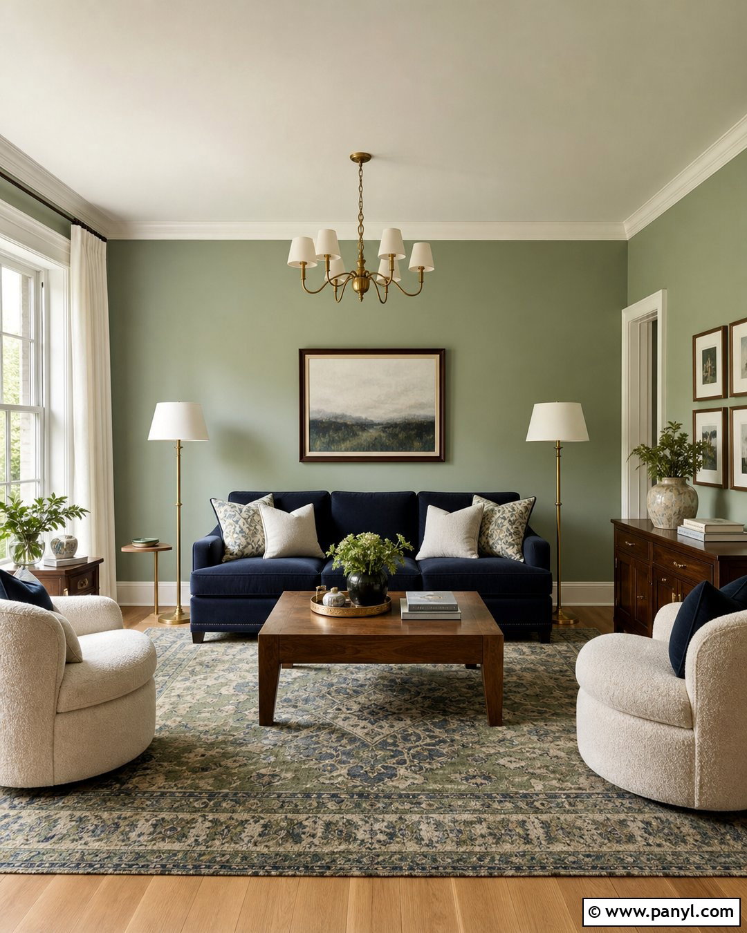 Sage Green Living Room With Navy Furniture - 50 sage green walls
