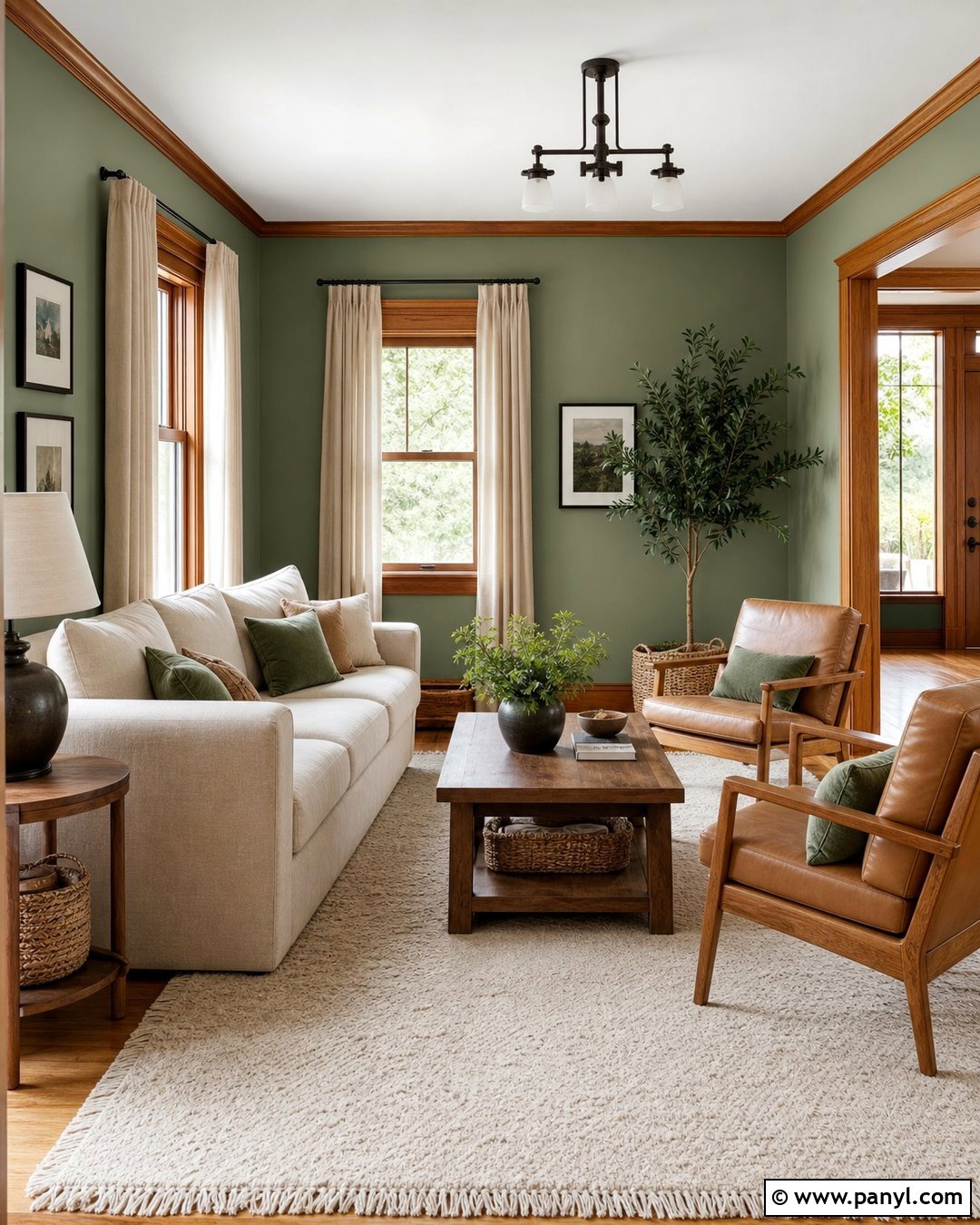 Sage Green Living Room With Oak Trim - 20 Sage Green Walls With Wood Trim Ideas