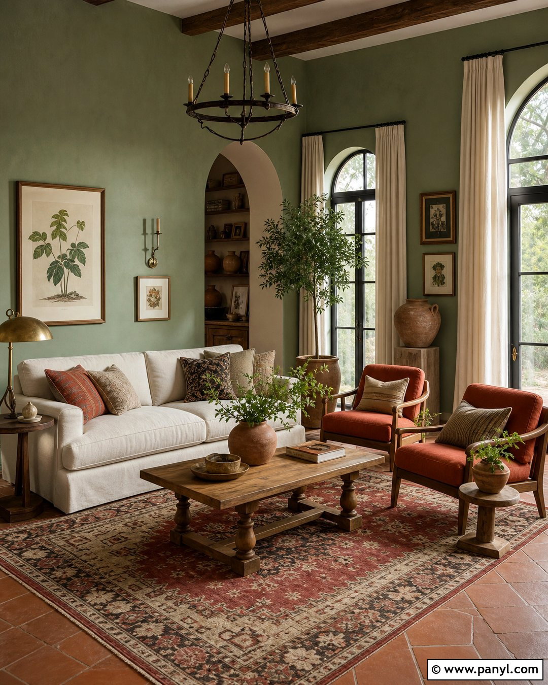 Sage Green Living Room With Terracotta Decor - 50 sage green walls