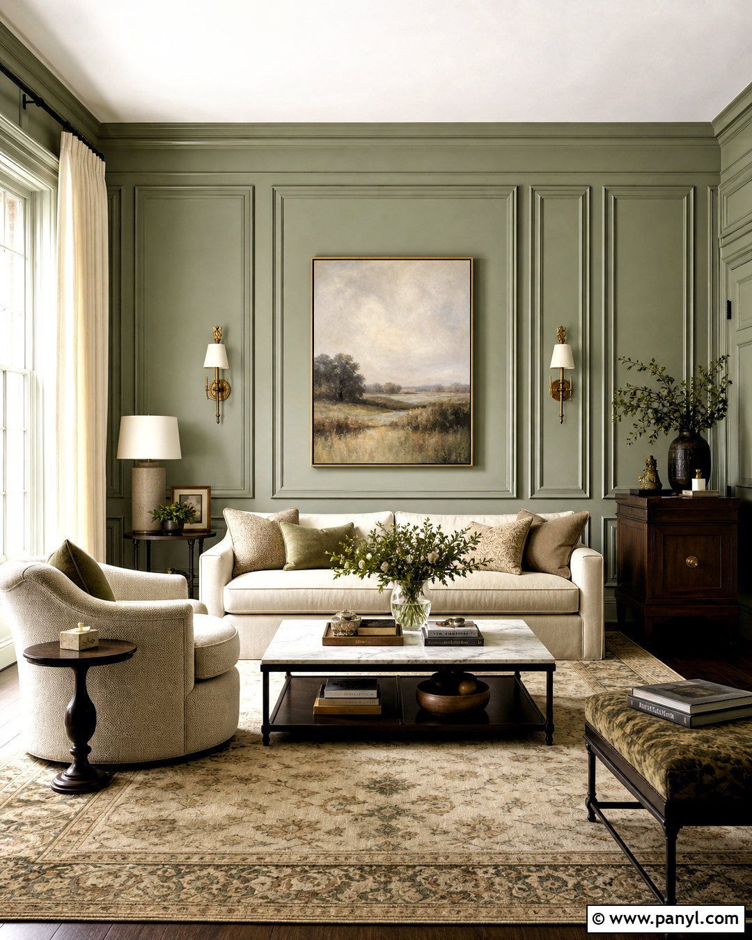 Sage Green Living Room With Wall Paneling - 20 sage green walls living room ideas