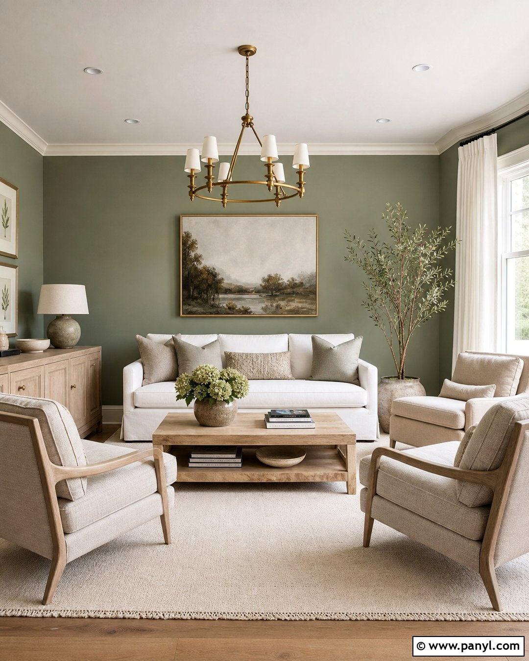 Sage Green Living Room With White Oak Furniture - 50 sage green walls