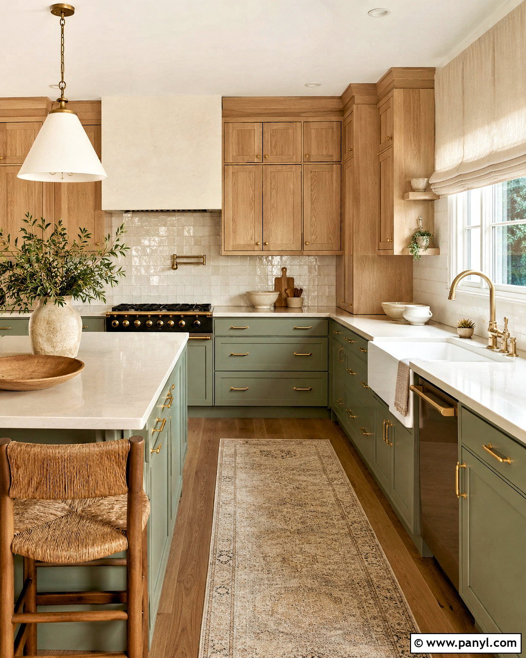 Sage Green Lower Cabinets With Oak Uppers - 20 sage green and wood kitchen ideas