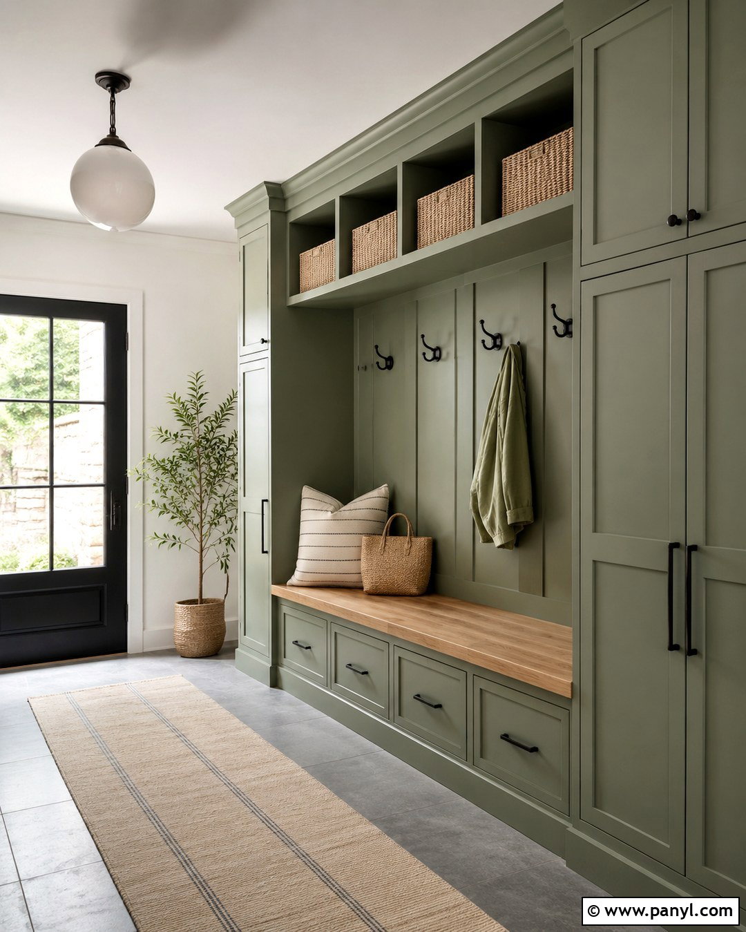 Sage Green Mudroom Storage Wall - 20 Sage Green Statement Wall Ideas