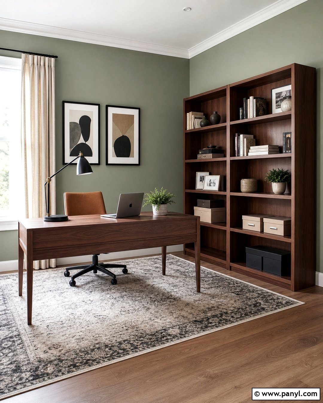 Sage Green Office Walls With Walnut Furniture - 35 sage green wall color ideas