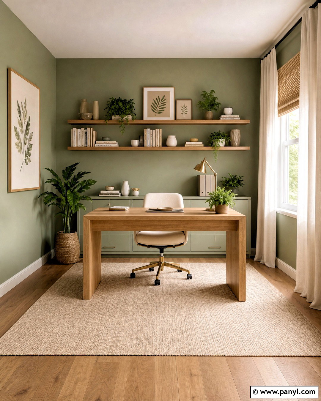 Sage Green Office With Light Oak Furniture - 20 green wall office ideas