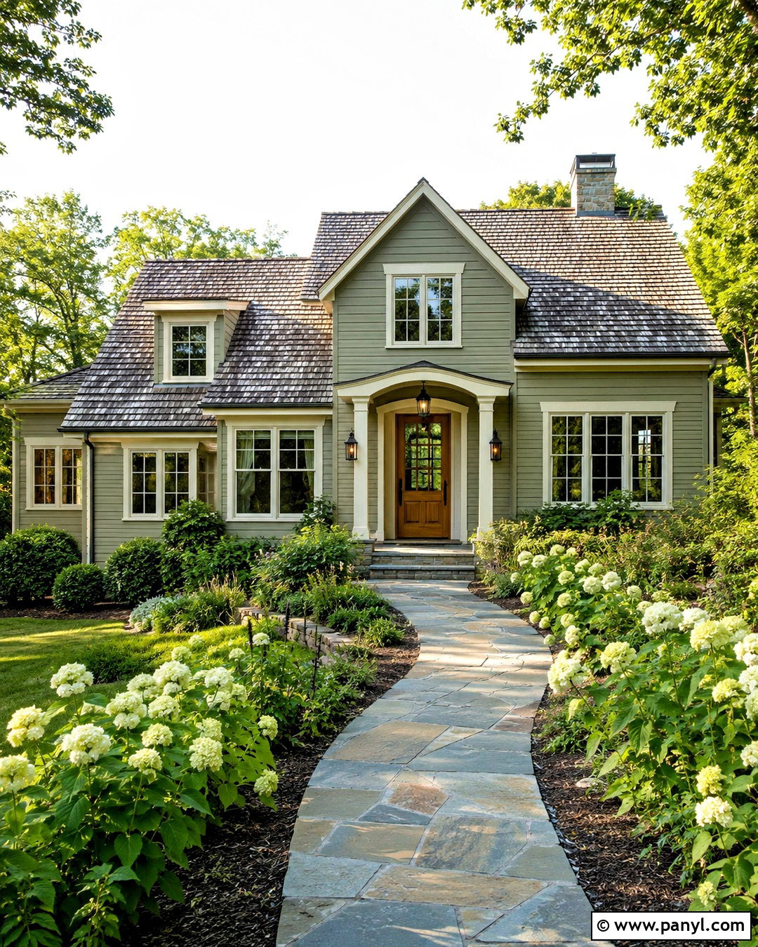 Sage Green Outside Wall With Cream Trim - 20 outside wall painting ideas