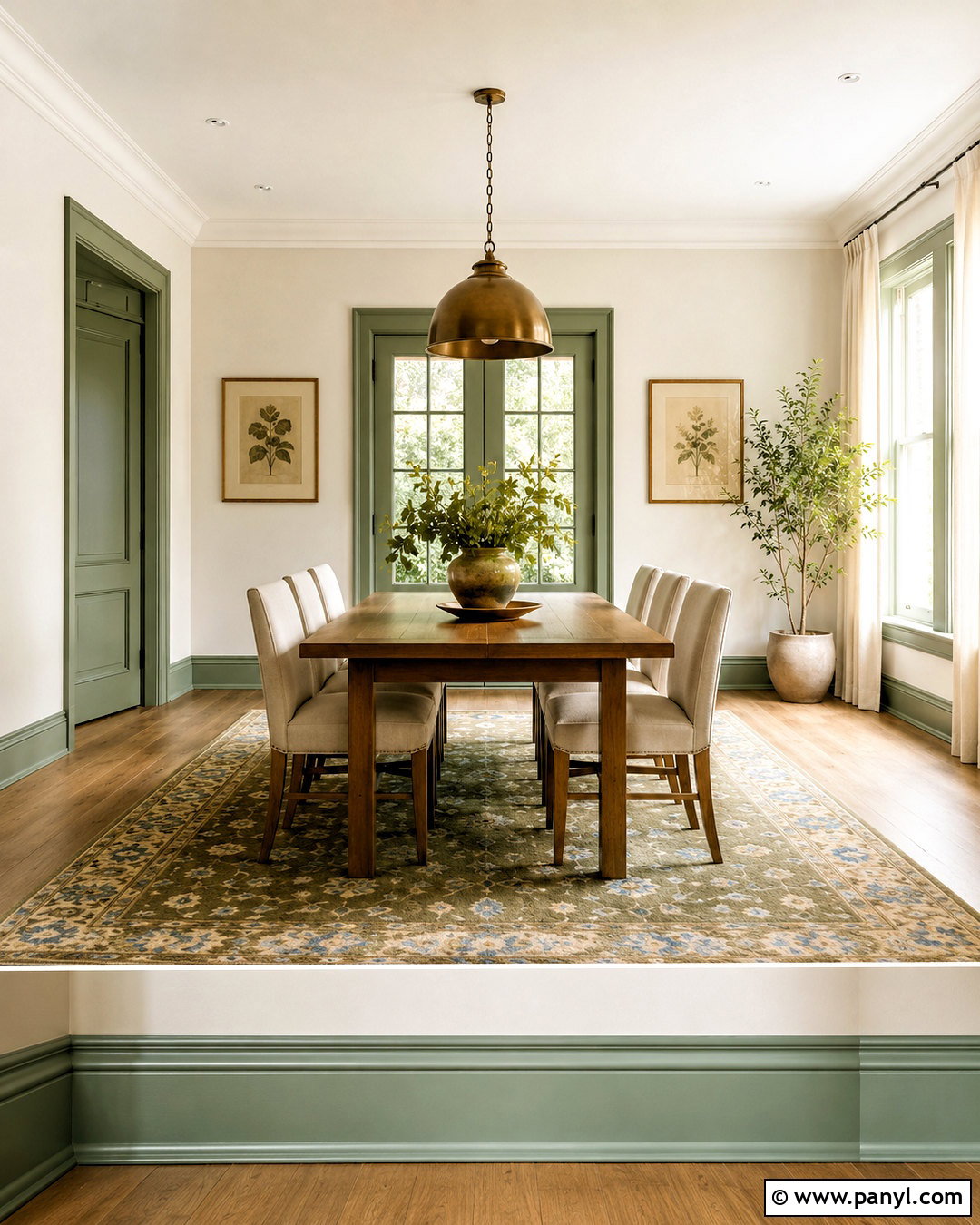 Sage Green Painted Baseboards With Cream Walls - 20 painted baseboards
