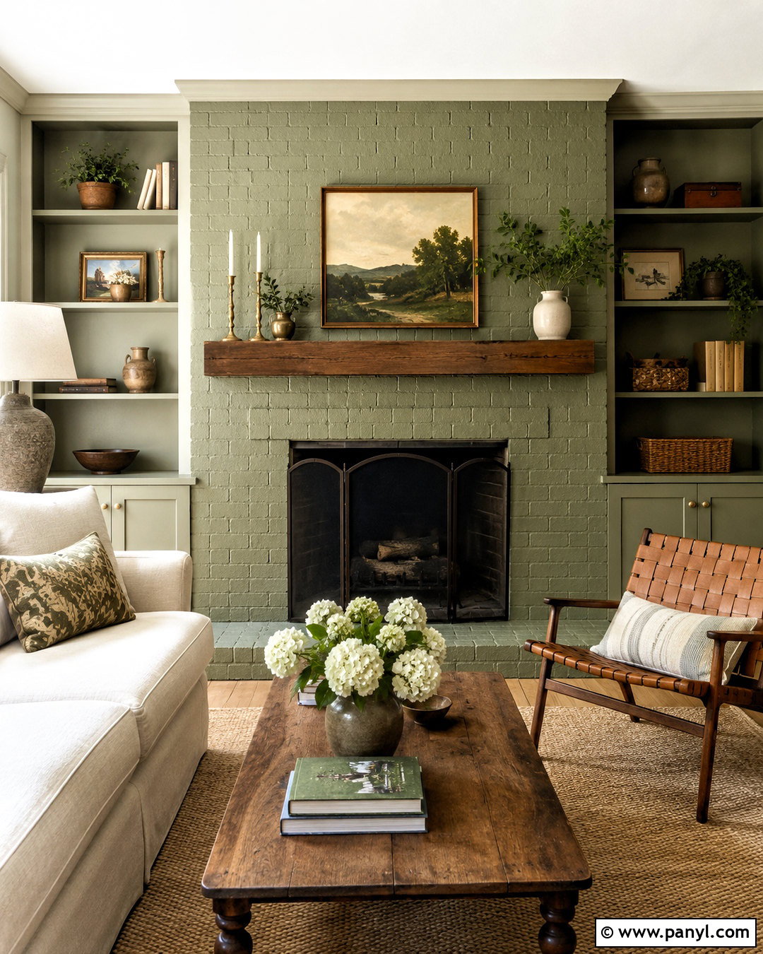 Sage Green Painted Brick Fireplace - 20 painted brick fireplace makeover ideas