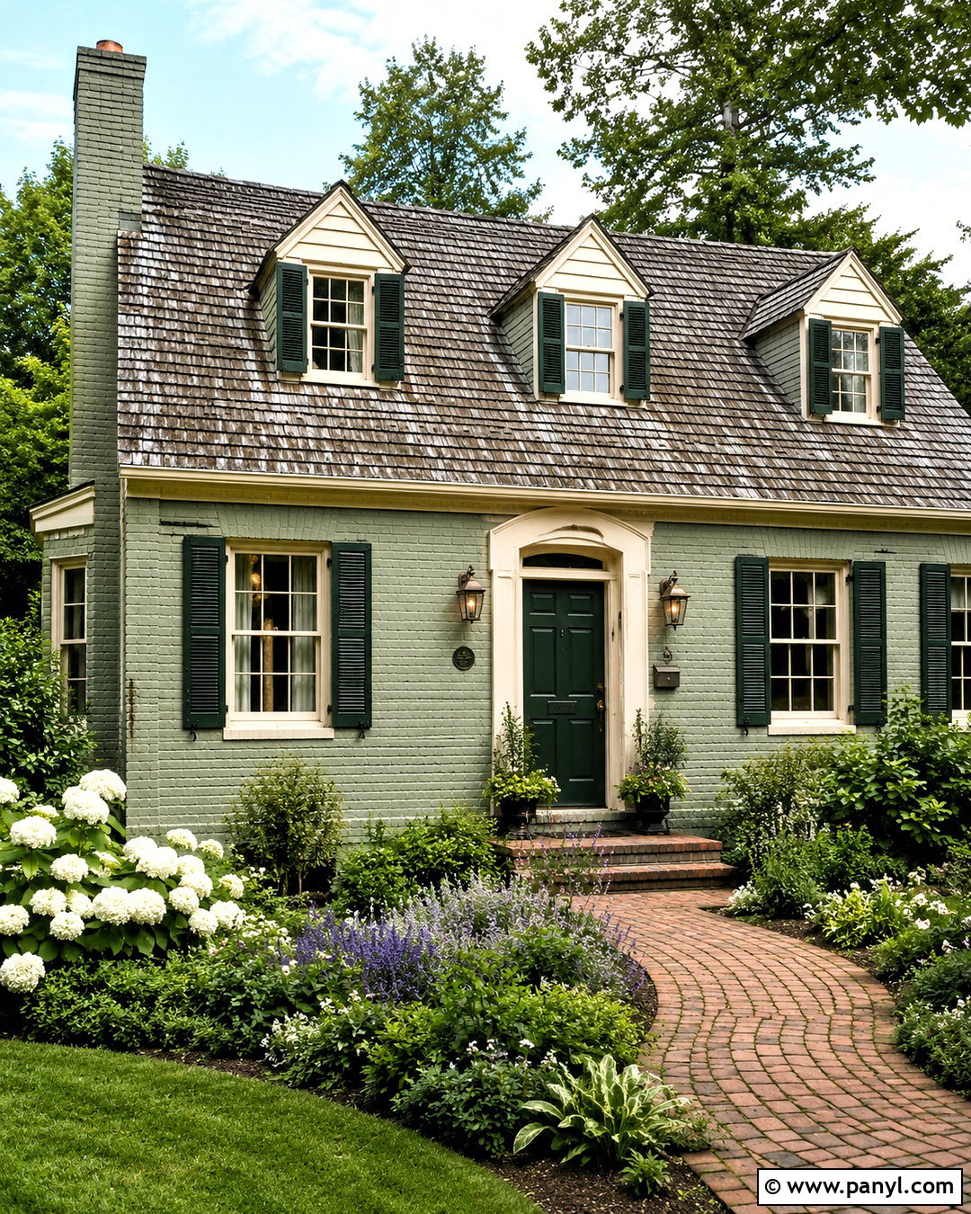 Sage Green Painted Brick House - 20 painted brick house before and after ideas