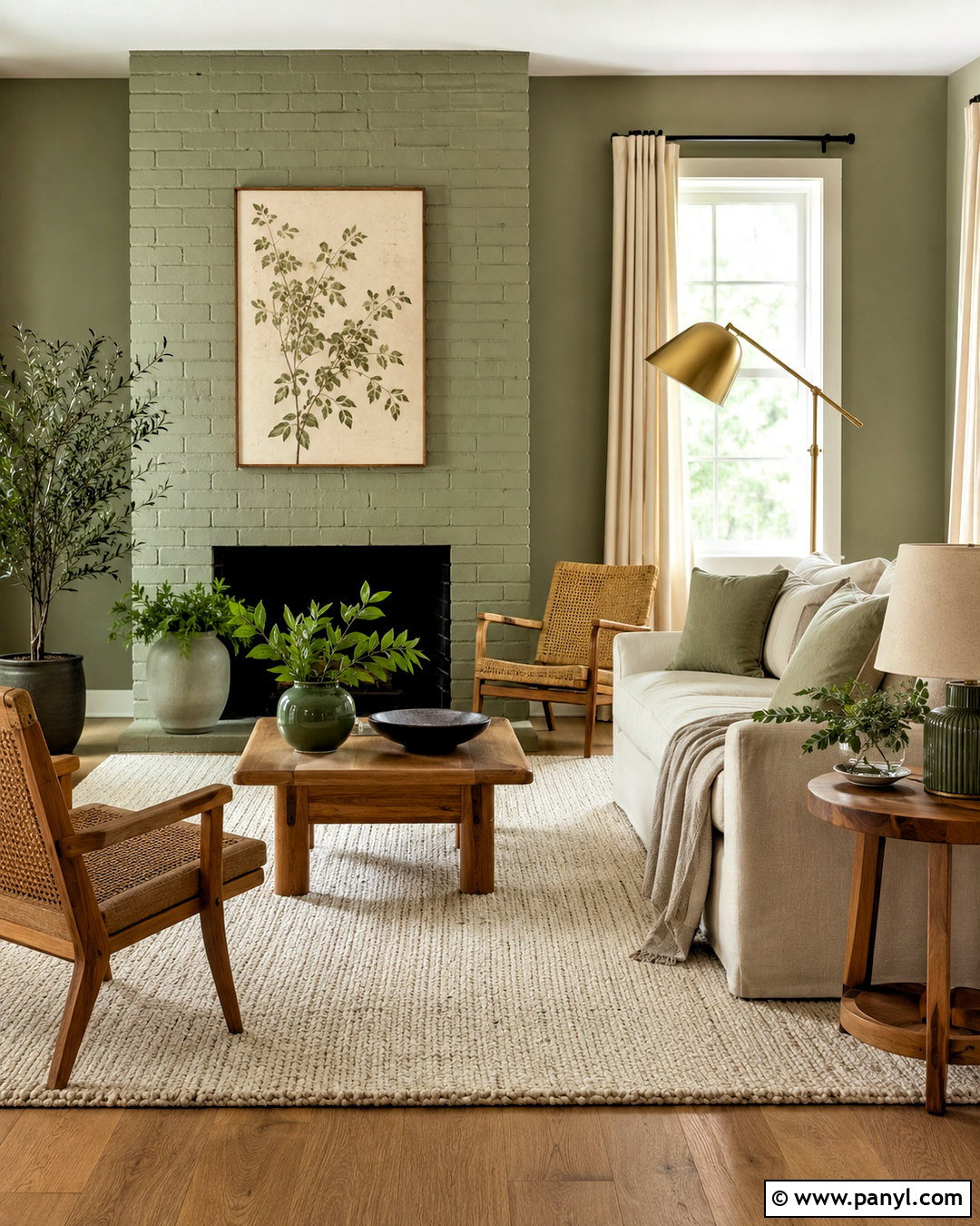 Sage Green Painted Brick Wall Living Room - 20 painted brick walls living room ideas