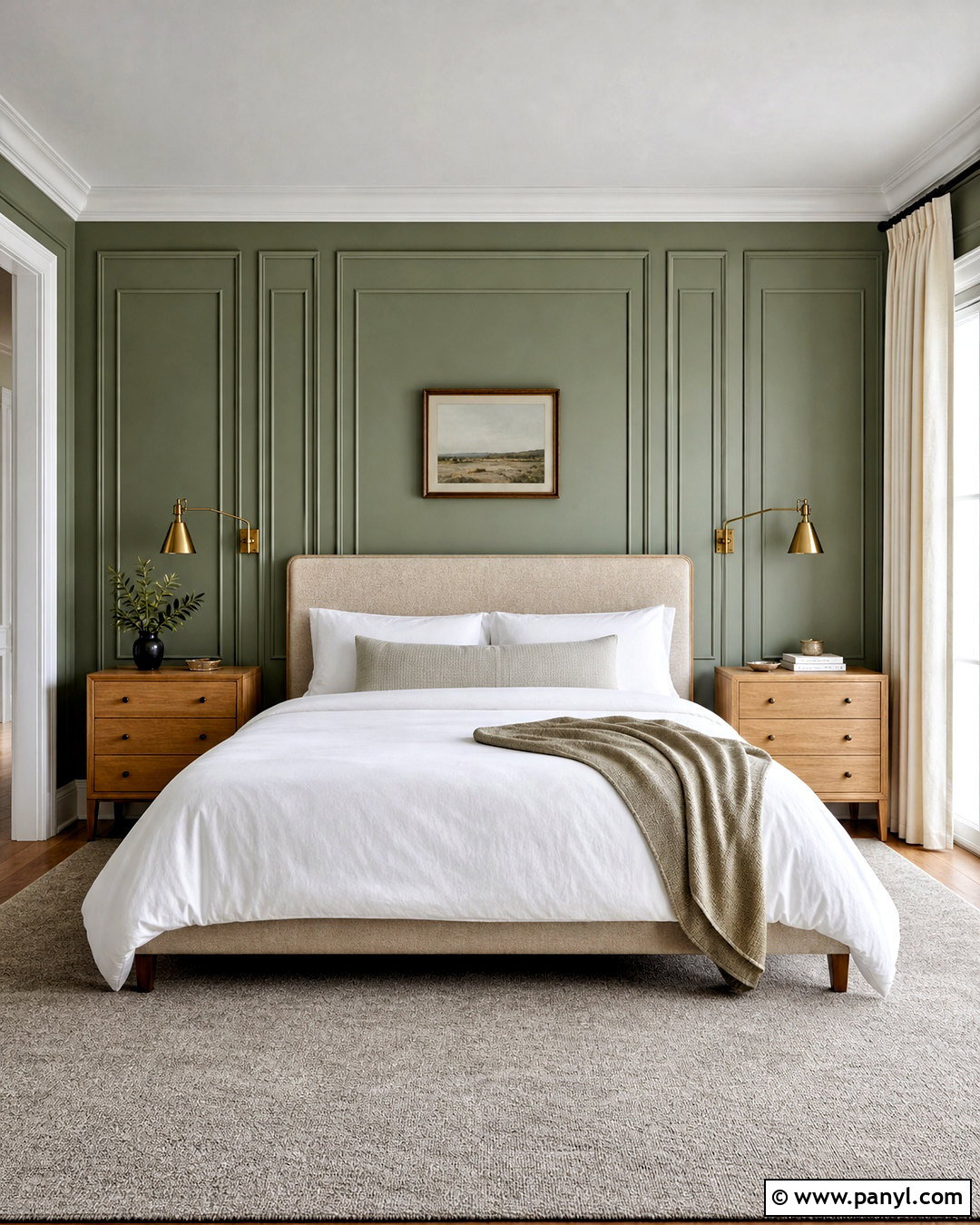 Sage Green Paneled Feature Wall - 20 sage green feature wall ideas